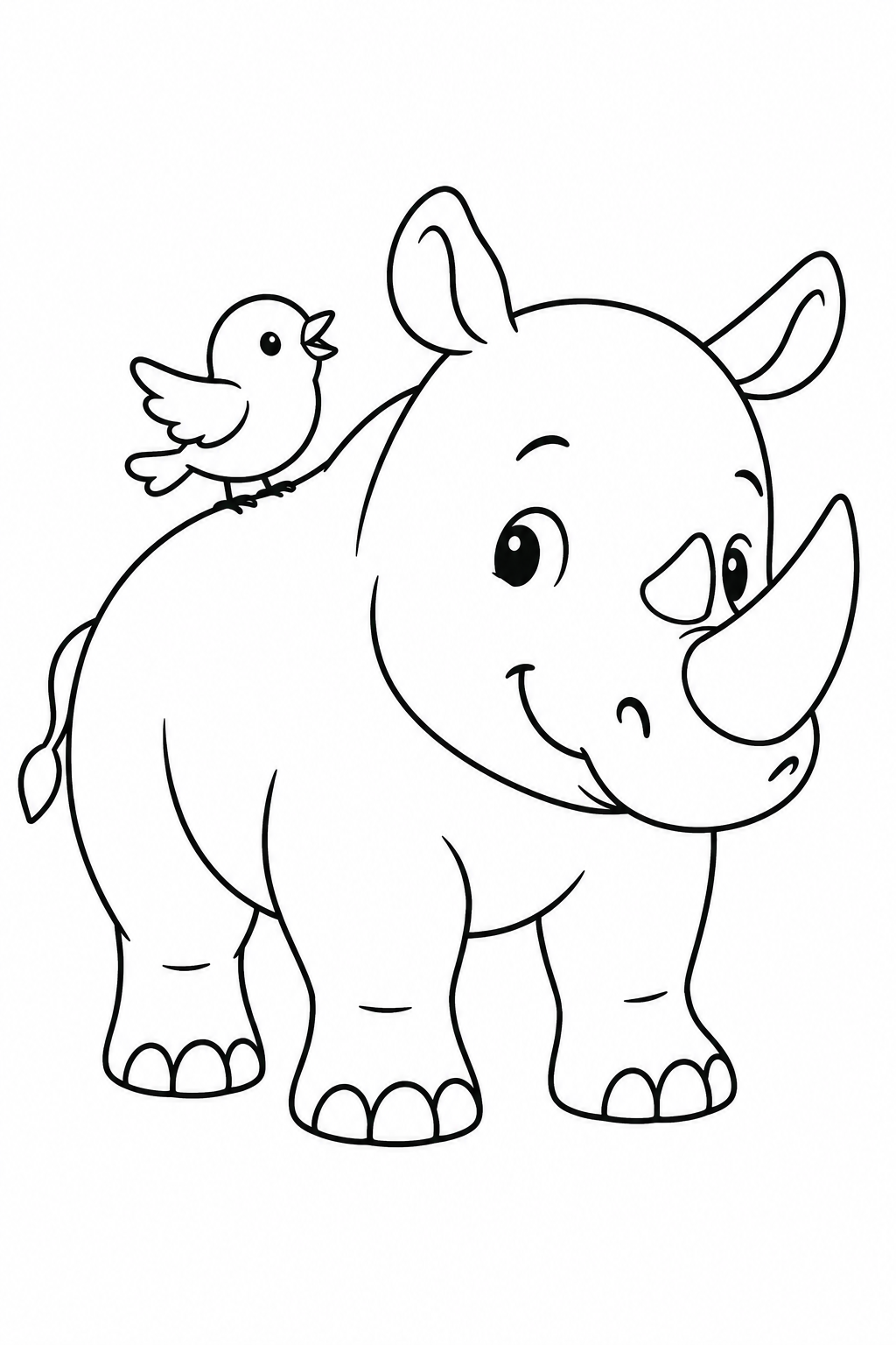 サイと小鳥の塗り絵