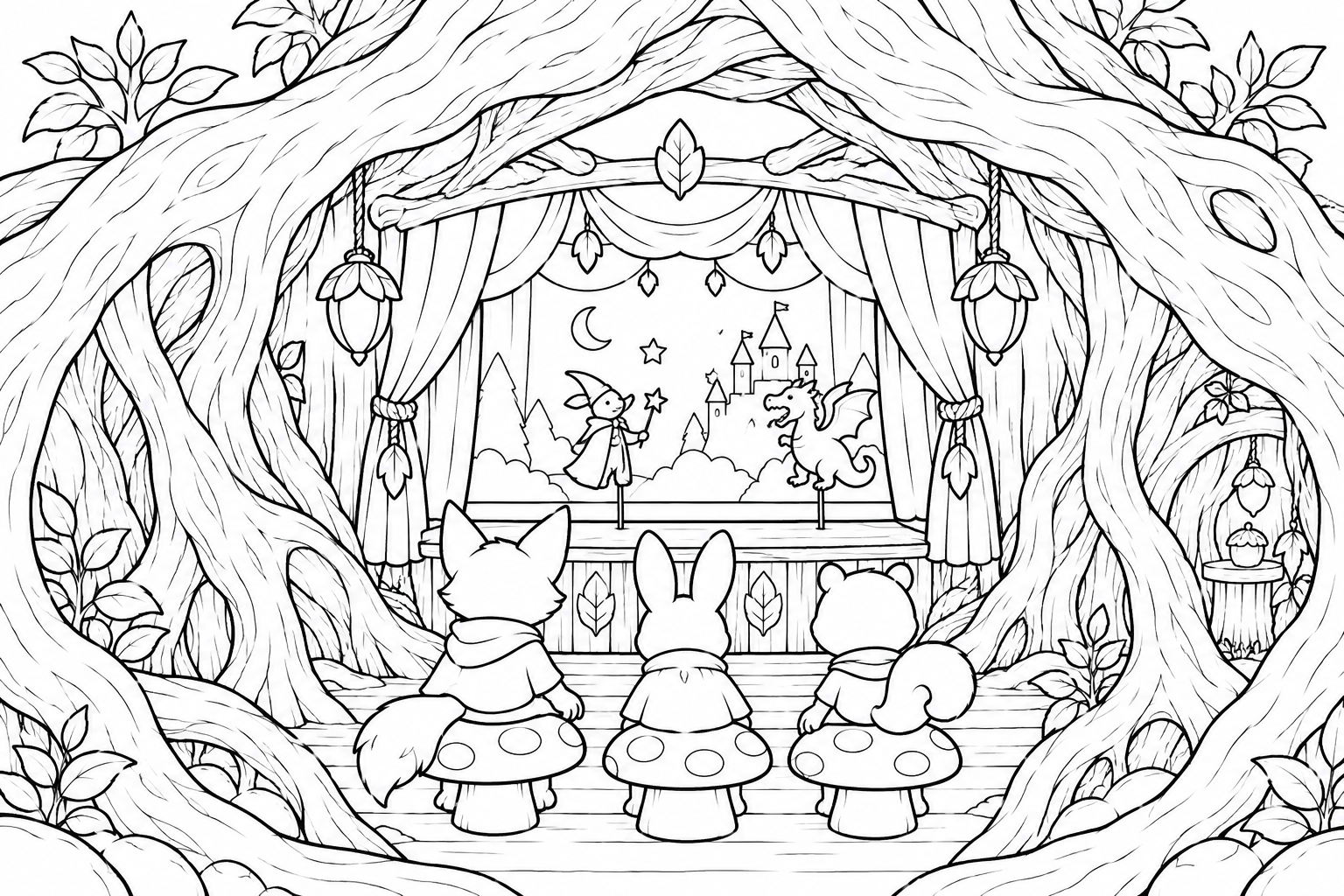 Gambar mewarnai Teater Kecil di Bawah Akar Pohon