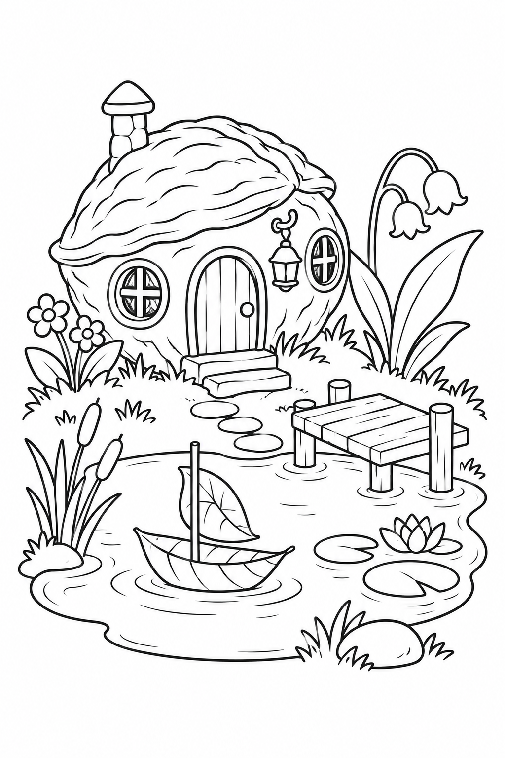 くるみのおうちの池の庭の塗り絵