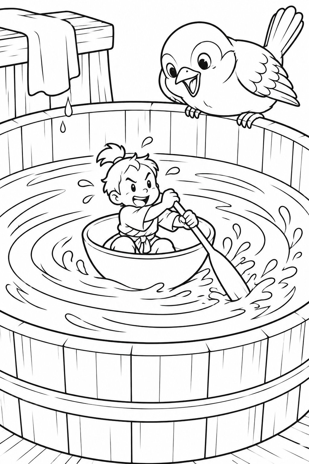 一寸法師・おわん船長のぐるぐる航海の塗り絵
