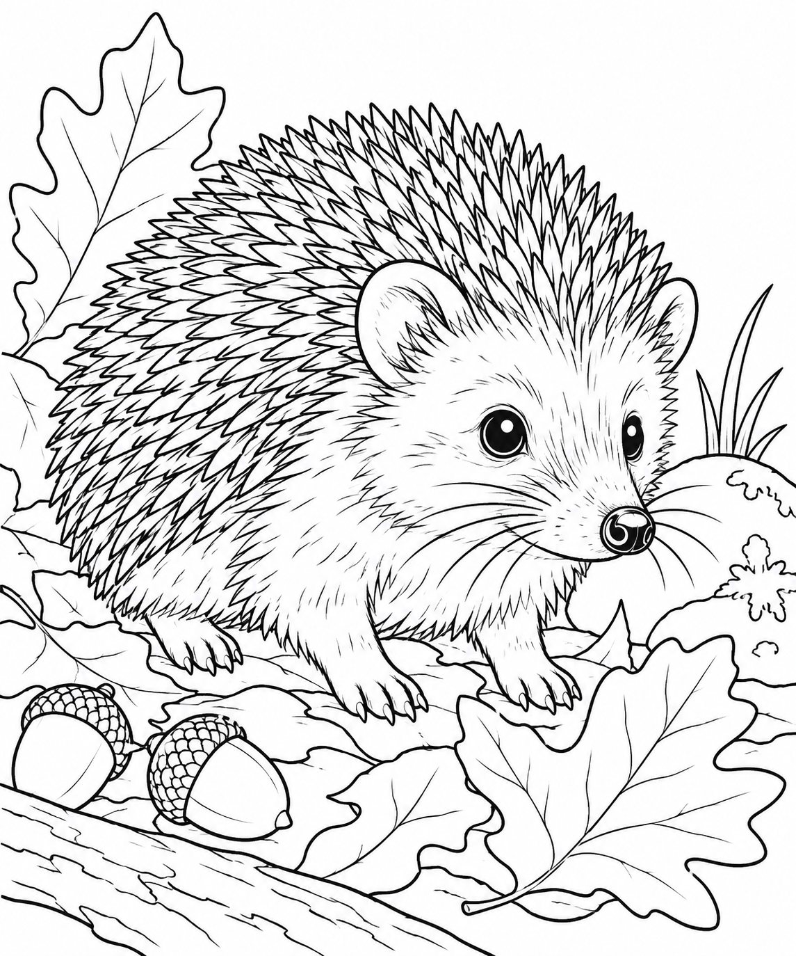 観察スケッチ:ハリネズミと落ち葉の塗り絵