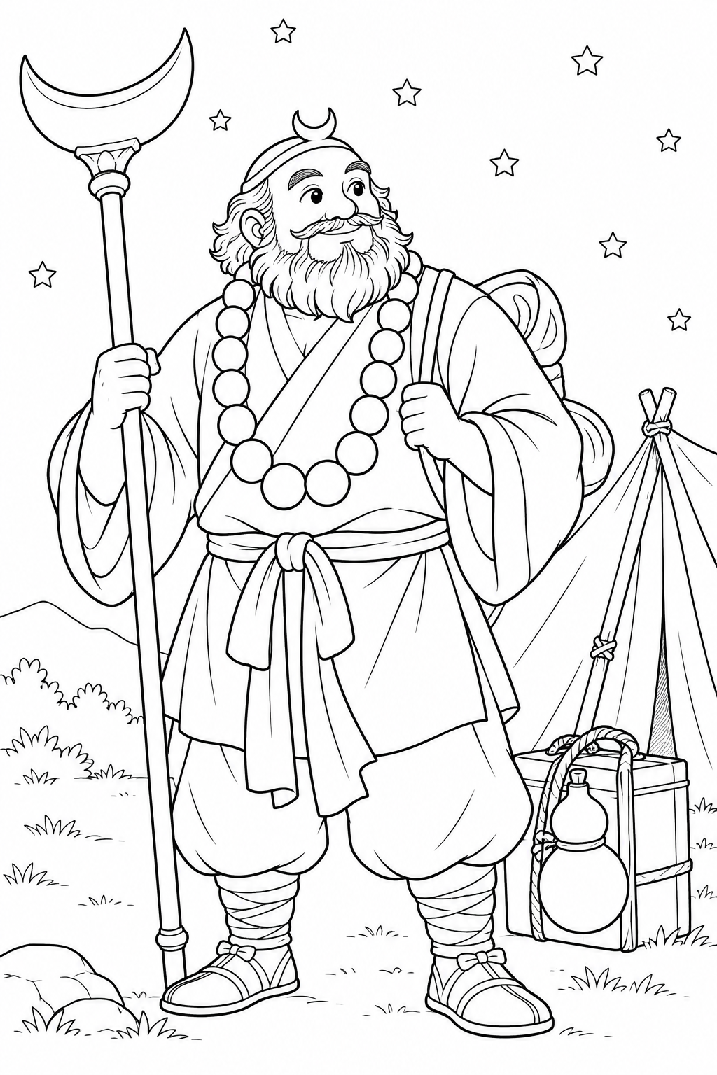ほっこり西遊記：悟浄と星空の野営の塗り絵