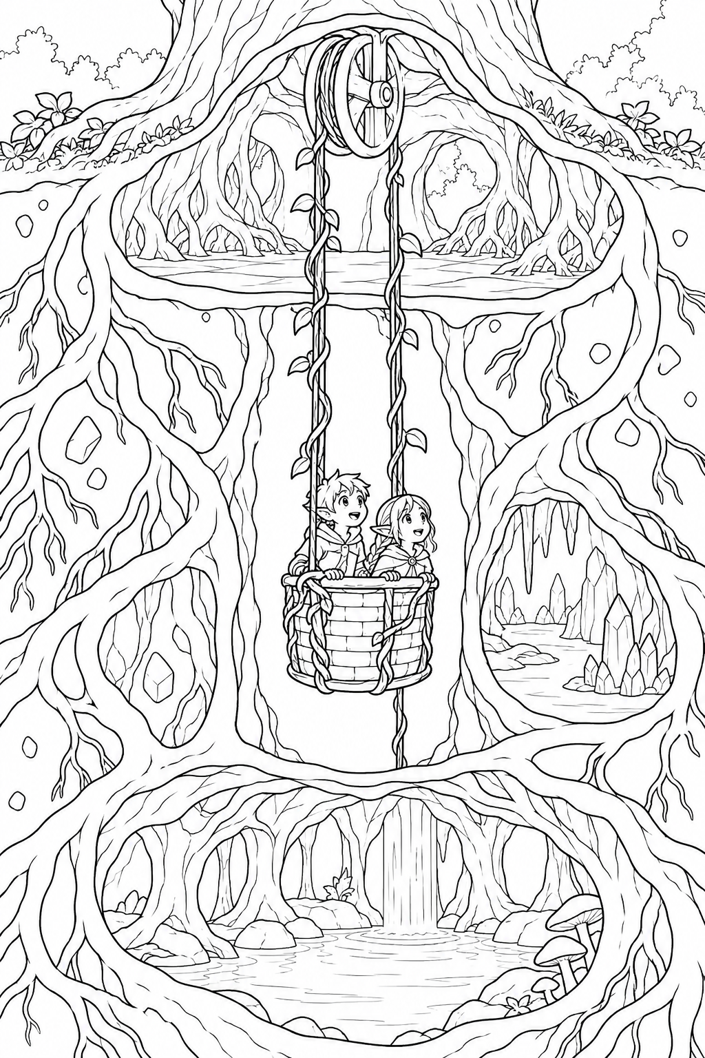 根っこのエレベーターの塗り絵