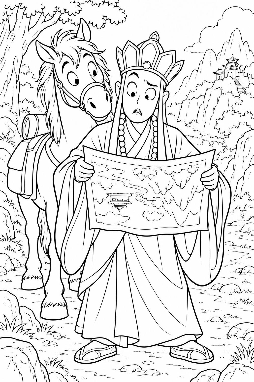 どたばた西遊記:三蔵と旅の地図の塗り絵