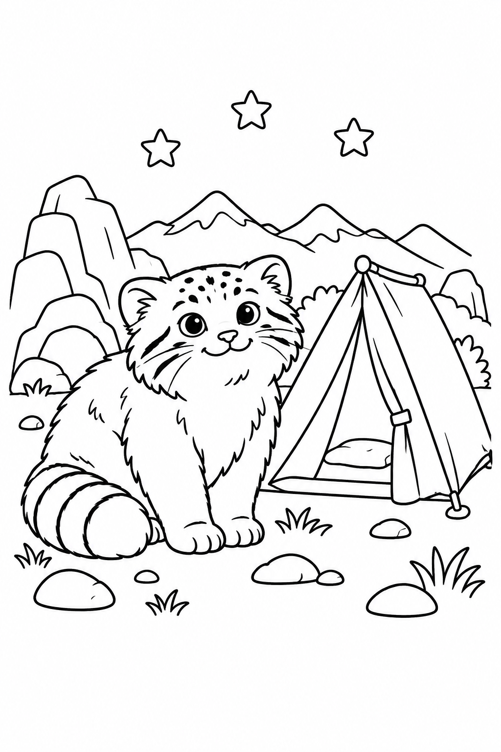 Desenho de O gato-de-pallas acampando sob as estrelas para colorir