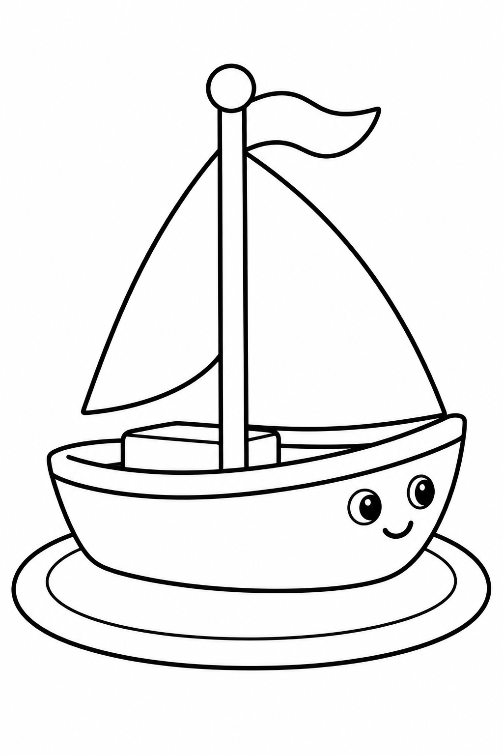 おもちゃのヨットと丸いマットの塗り絵