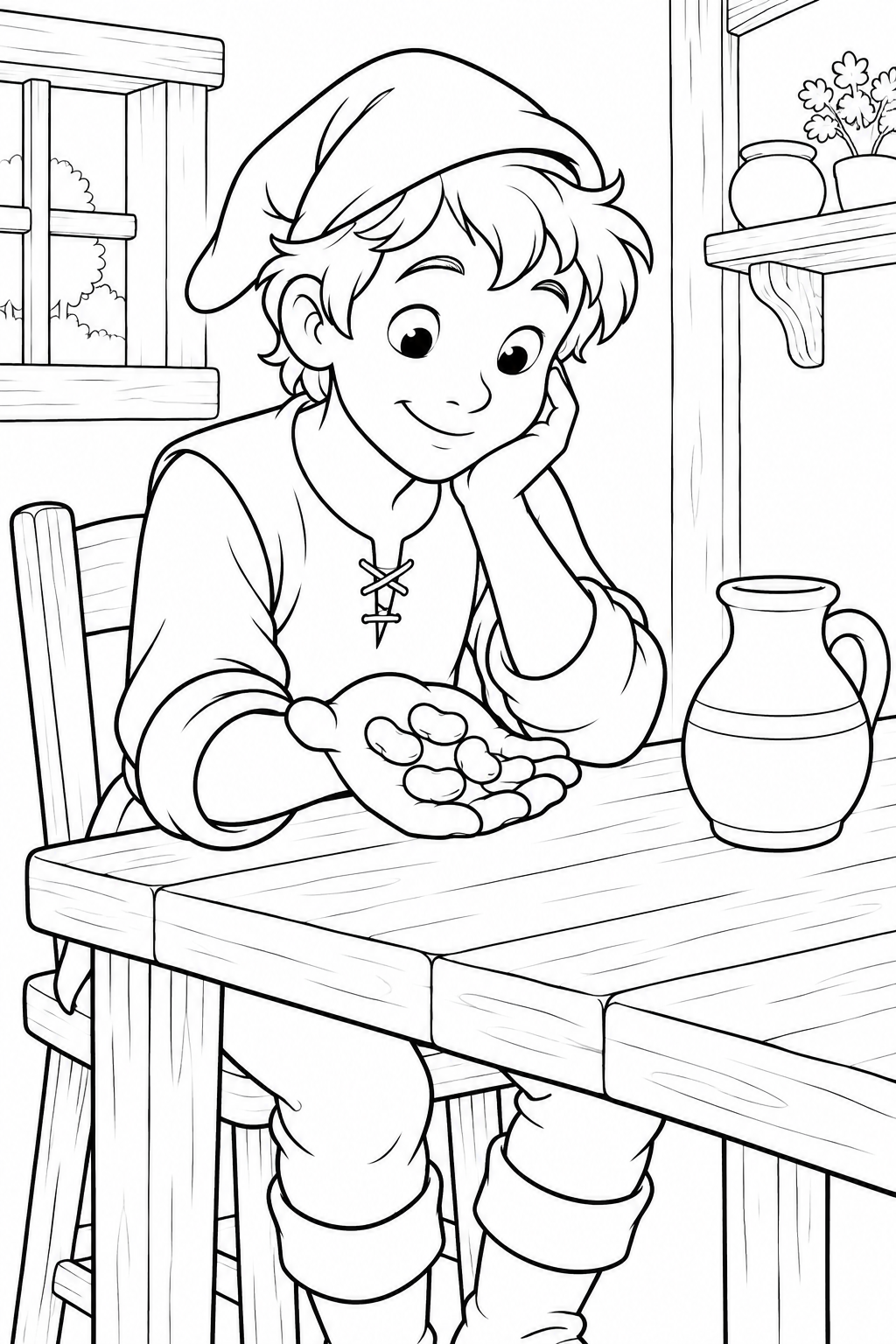 Jack and the Beanstalk・Heartwarming — Magic beans in a palm coloring page