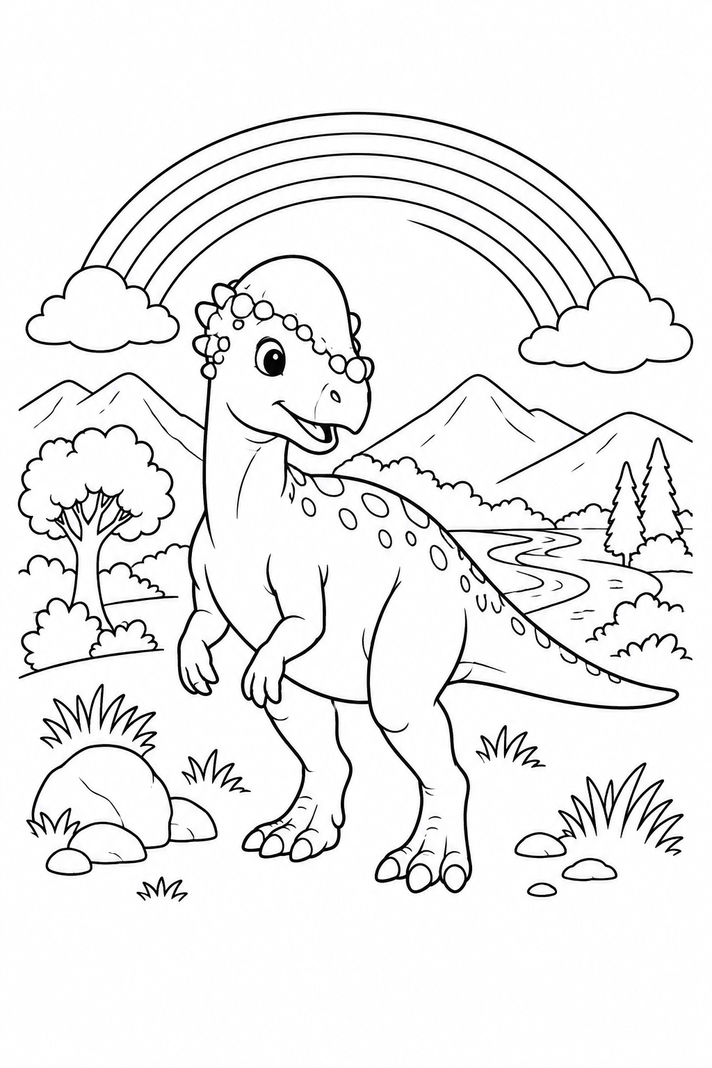 Dibujo de El paquicefalosaurio en el valle del arcoíris para colorear
