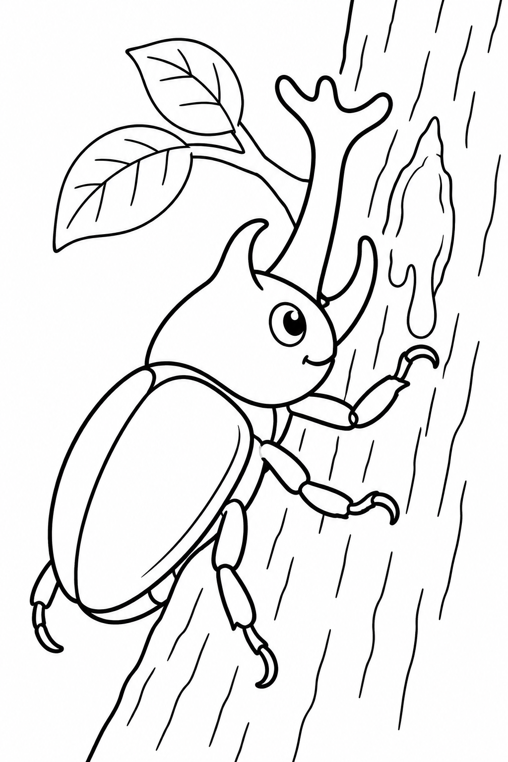 カブトムシと樹液の木の塗り絵