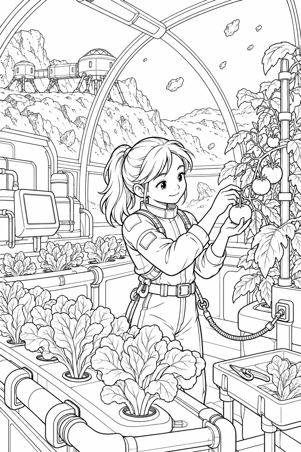 小惑星の岩山基地:野菜を育てる温室の塗り絵