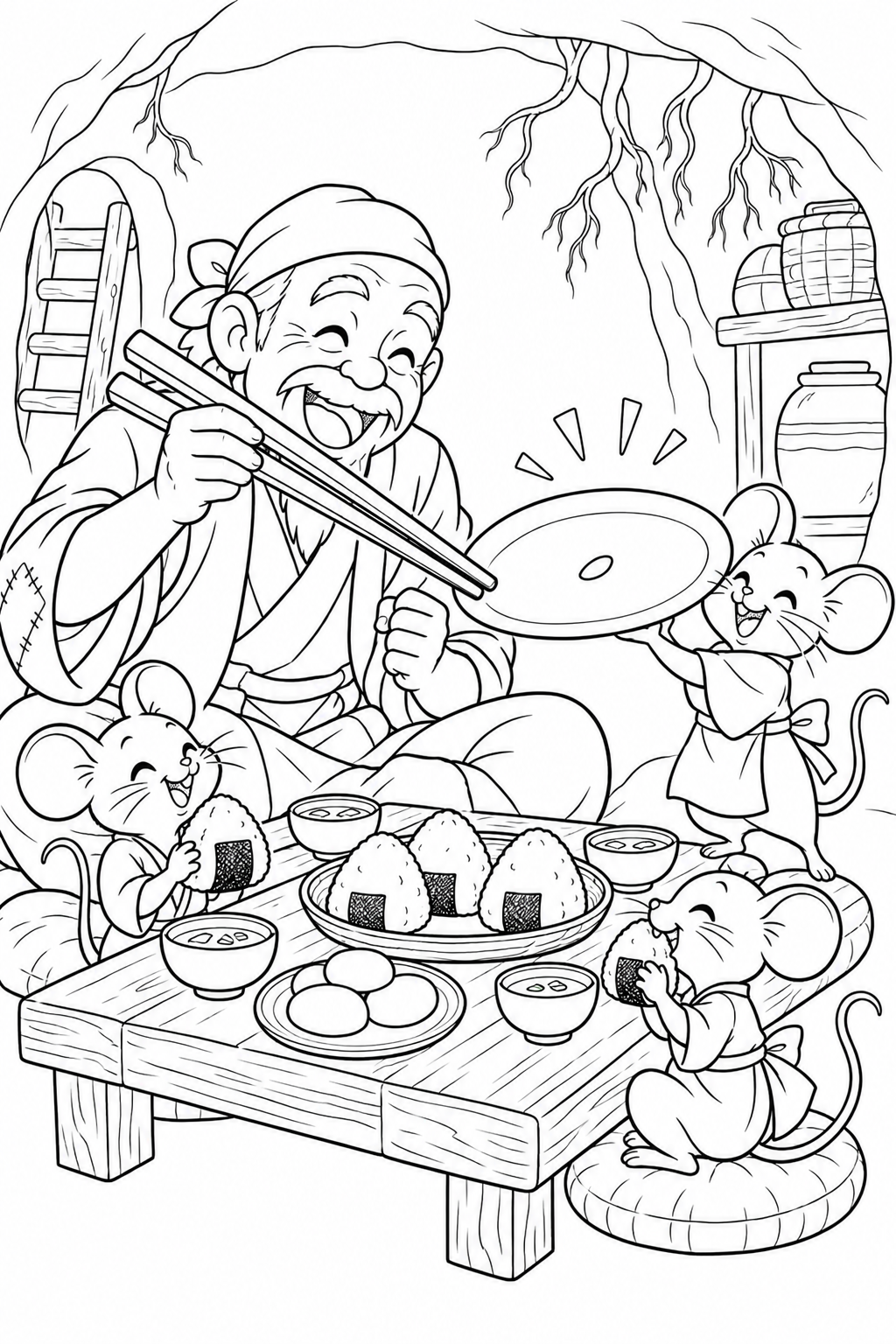 Dibujo de La bola de arroz rodante — Humor: Un festín de pequeños manjares para colorear