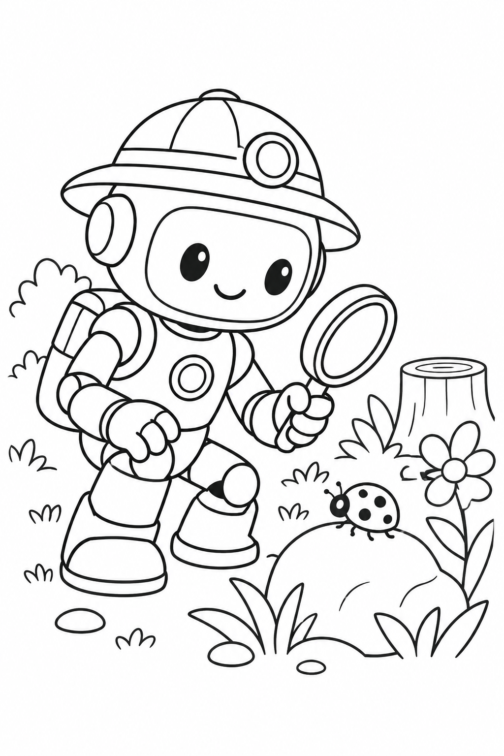 Coloriage Robot explorateur et loupe