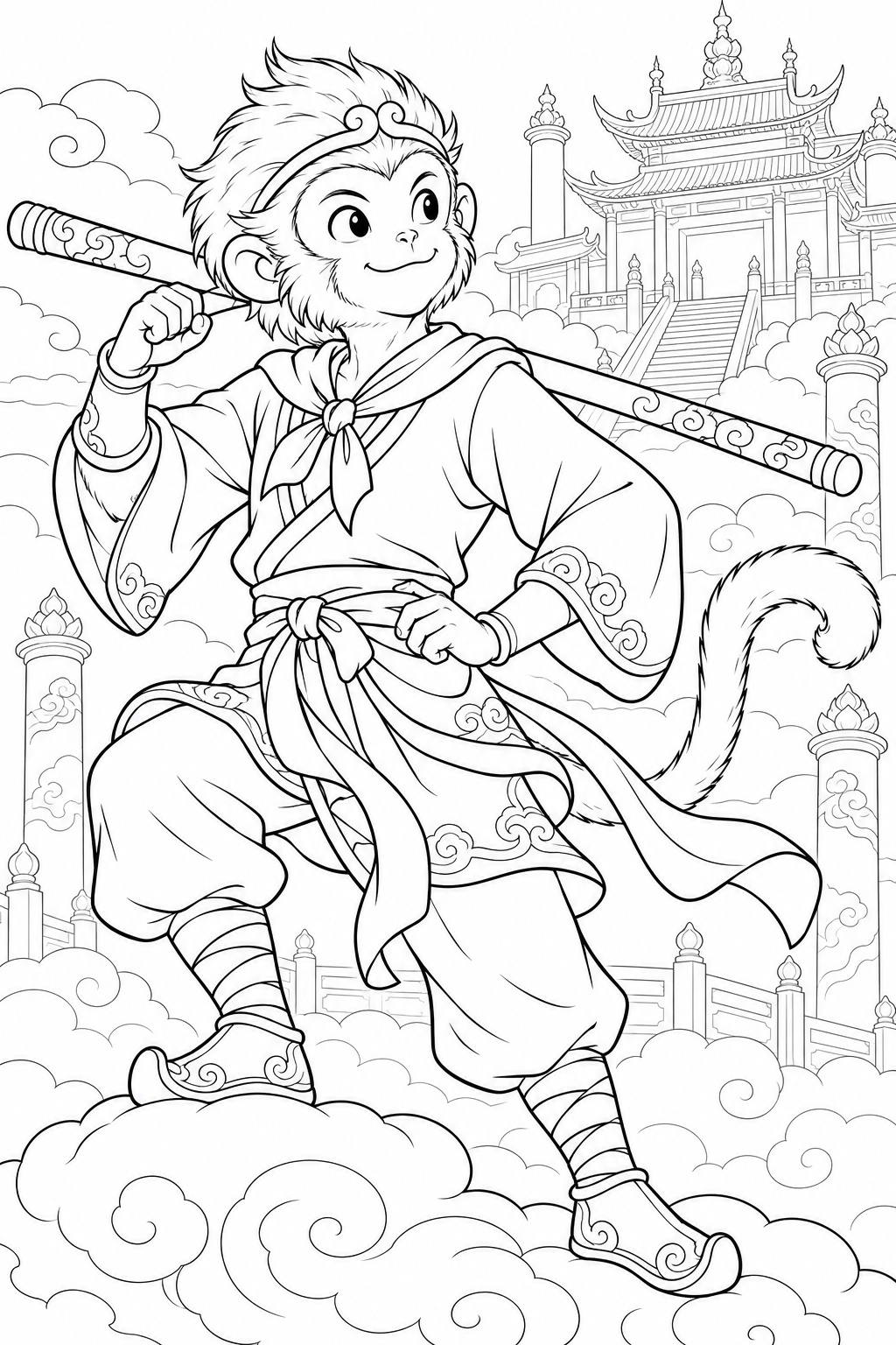 ほっこり西遊記：悟空と空の宮殿の塗り絵