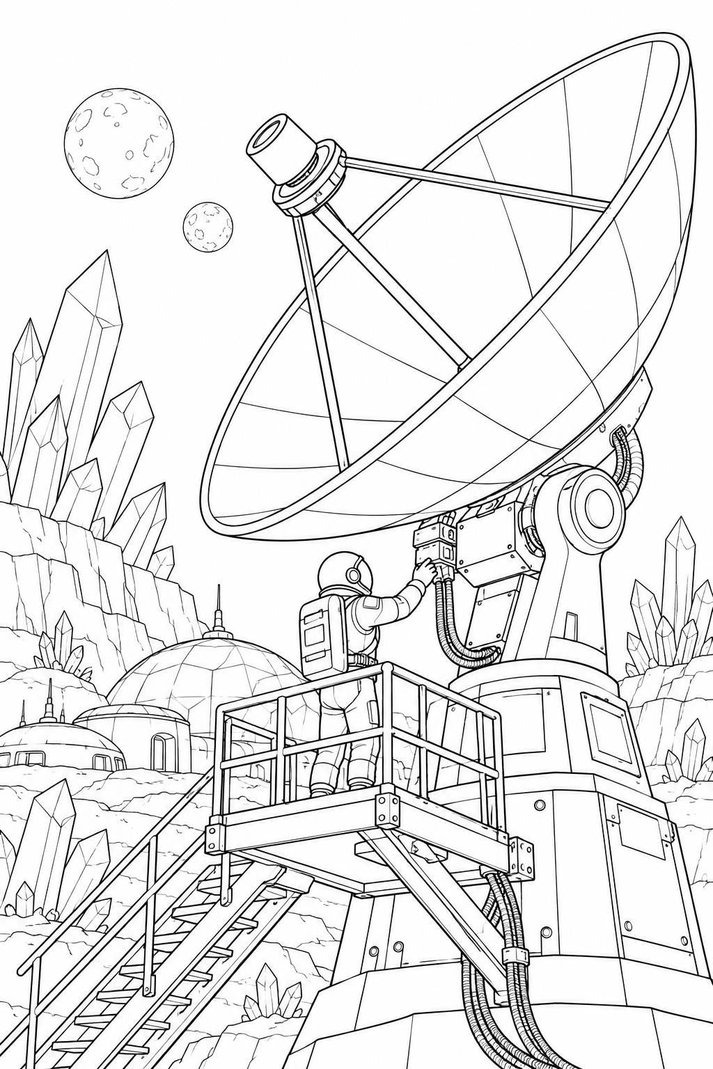 空想の結晶惑星の基地：通信アンテナの点検の塗り絵