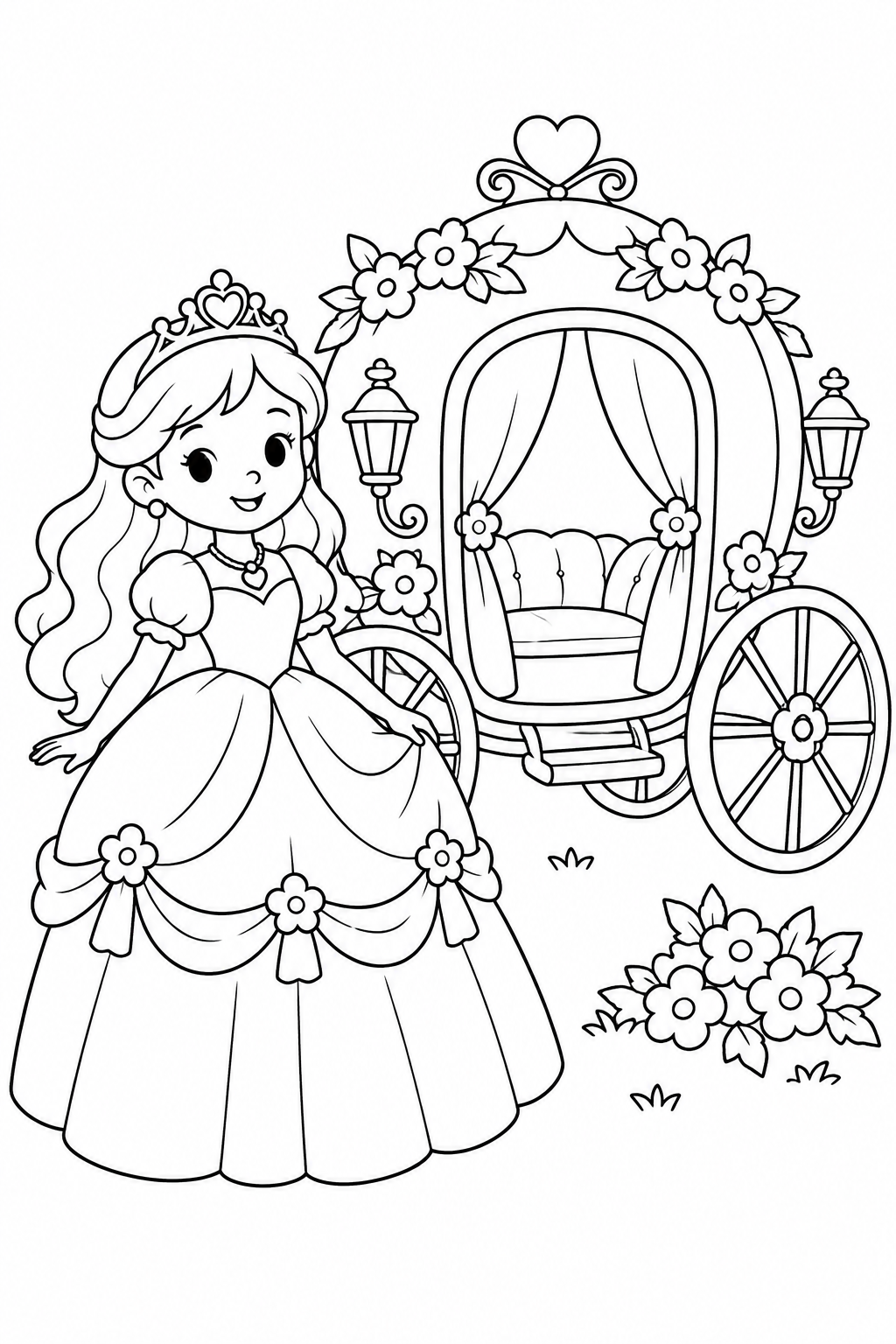 Dibujo de Princesa y carruaje de flores para colorear