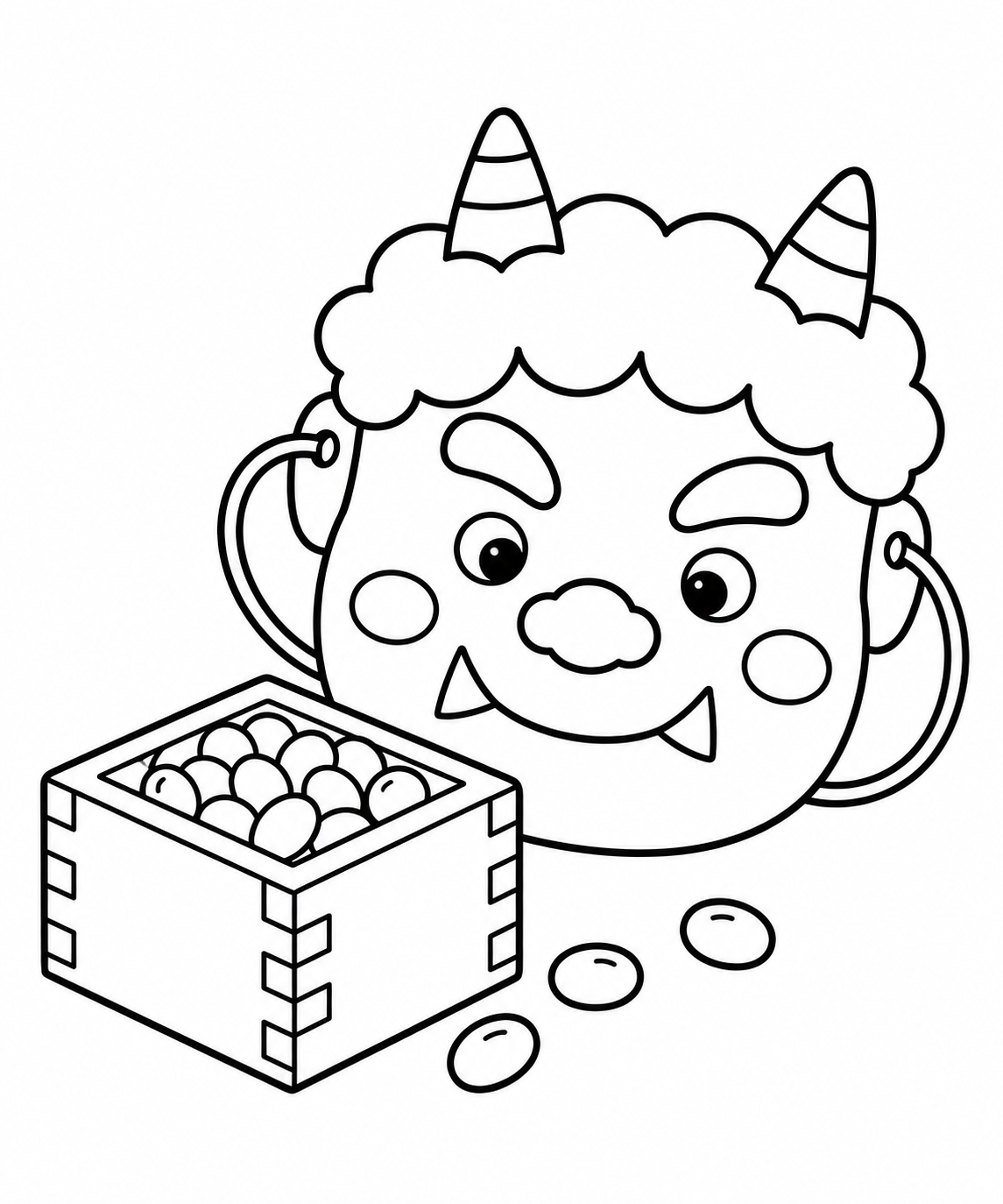 節分とやさしい鬼のお面の塗り絵