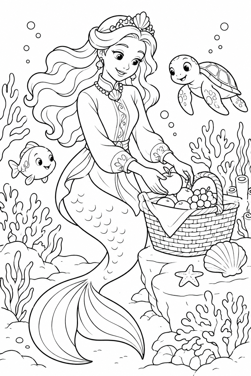 人魚姫：サンゴの庭でピクニックの塗り絵