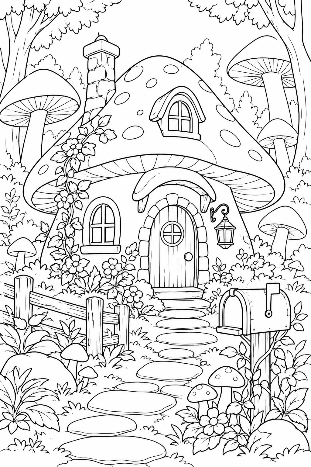 きのこの森の郵便小屋の塗り絵