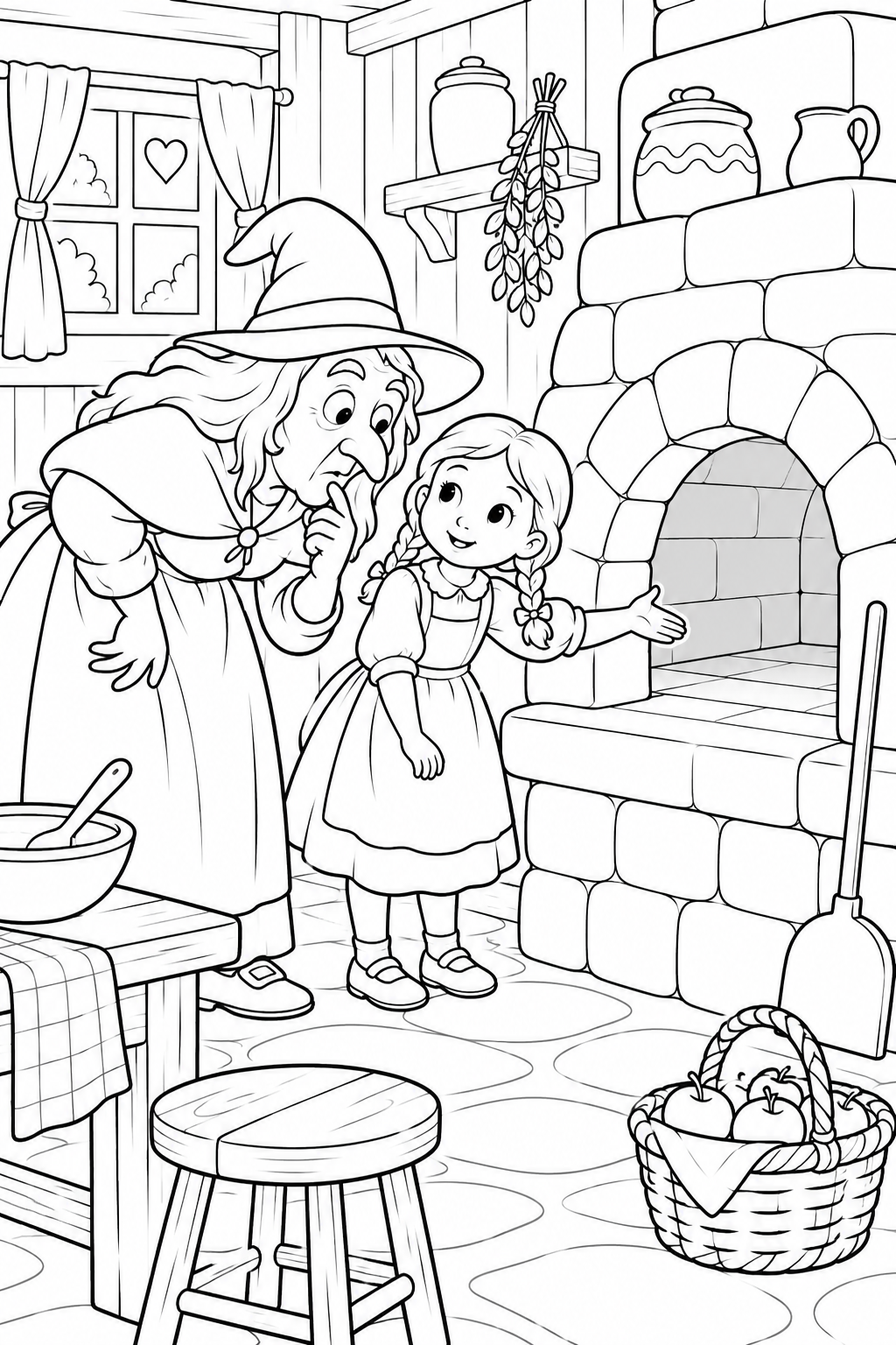 Hansel and Gretel:A battle of wits by the oven(Cozy) coloring page