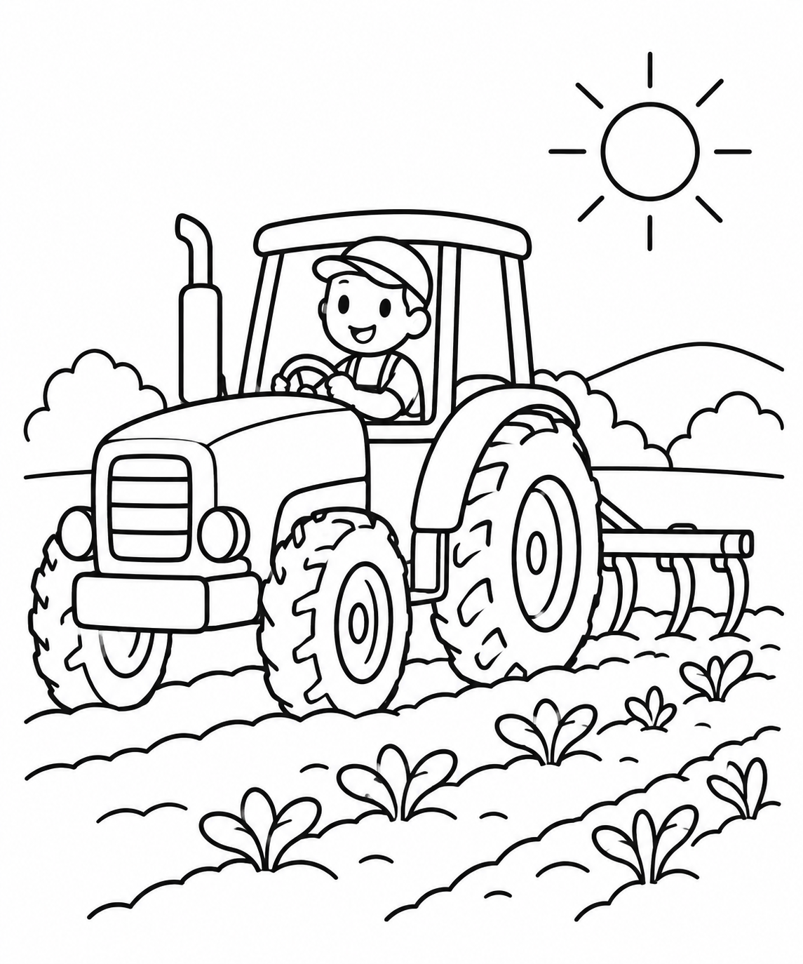 トラクターと畑の塗り絵