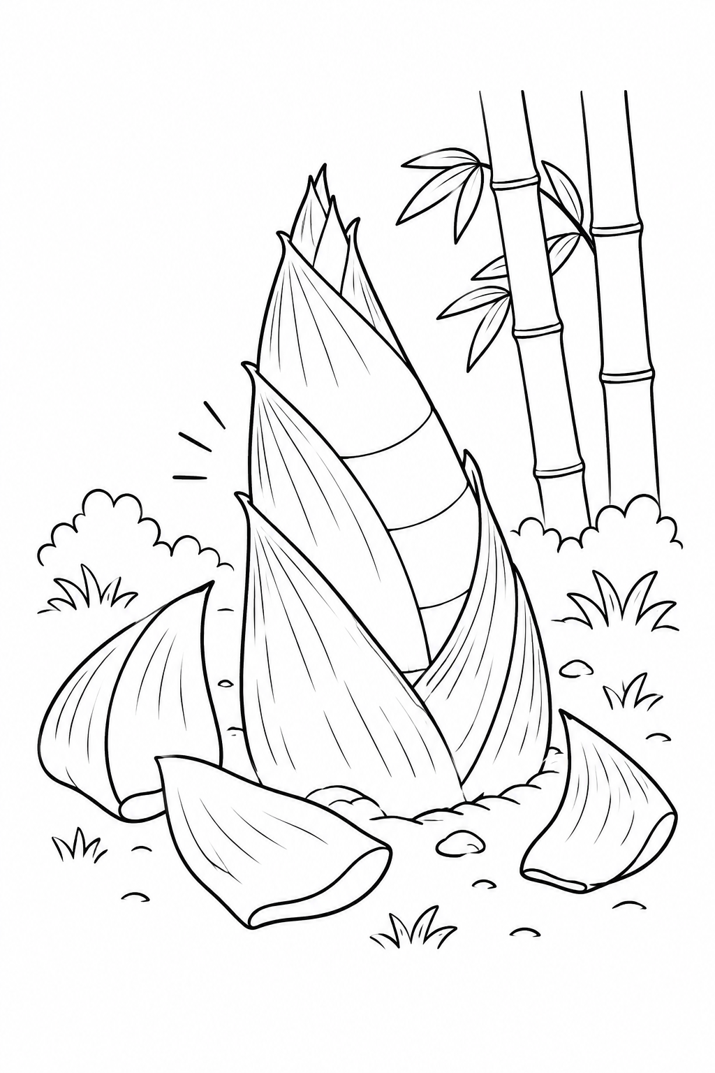 Desenho de Vamos descascar um broto de bambu! para colorir