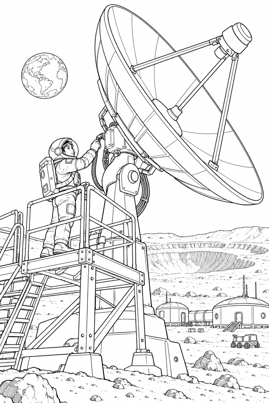 月のクレーター基地:通信アンテナの点検の塗り絵