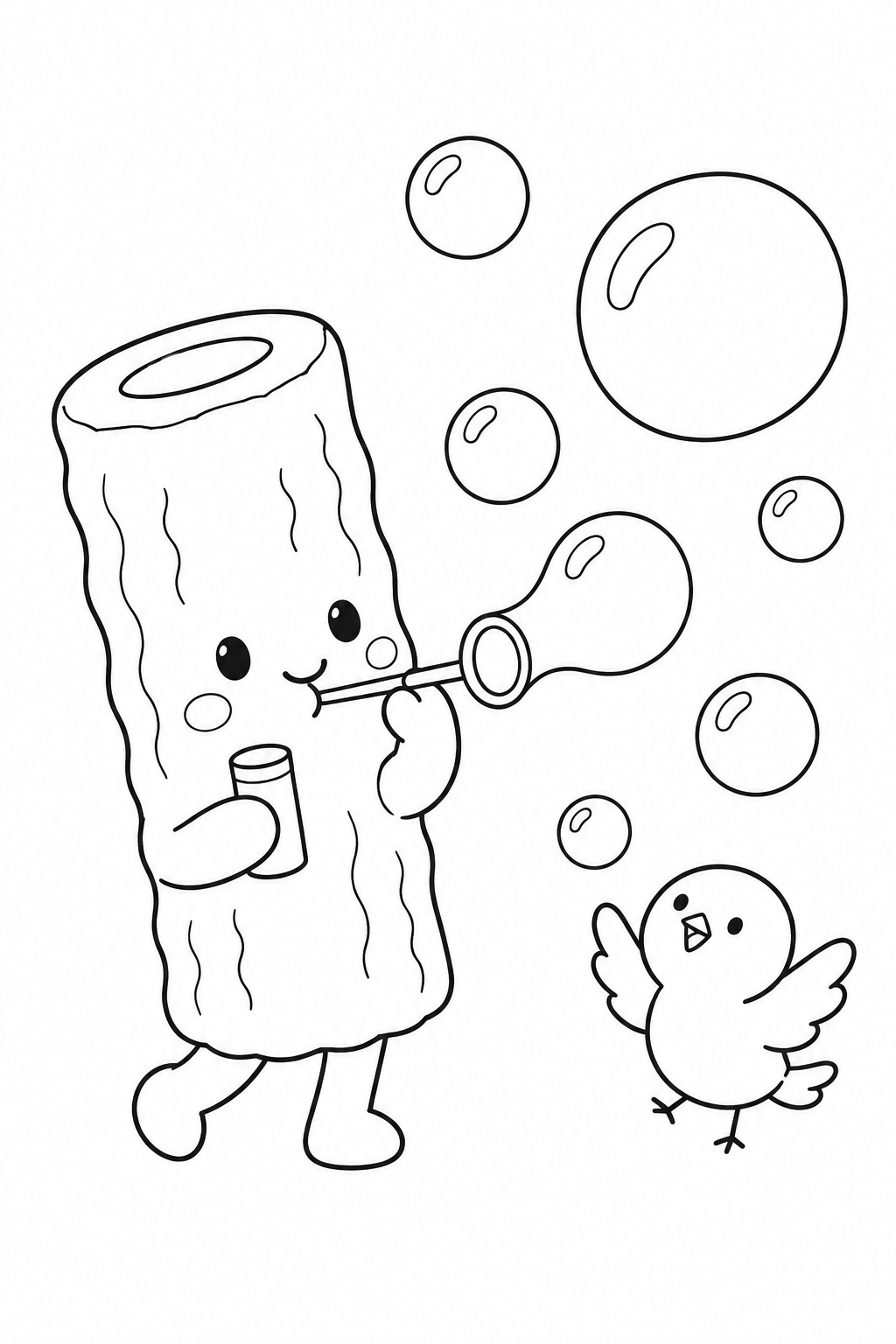 Coloriage Un chikuwa (rouleau de poisson) qui fait des bulles de savon