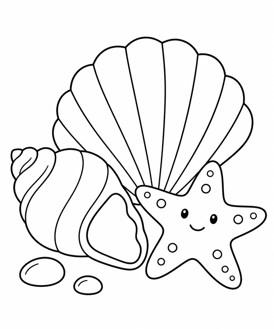 貝がらとヒトデの塗り絵