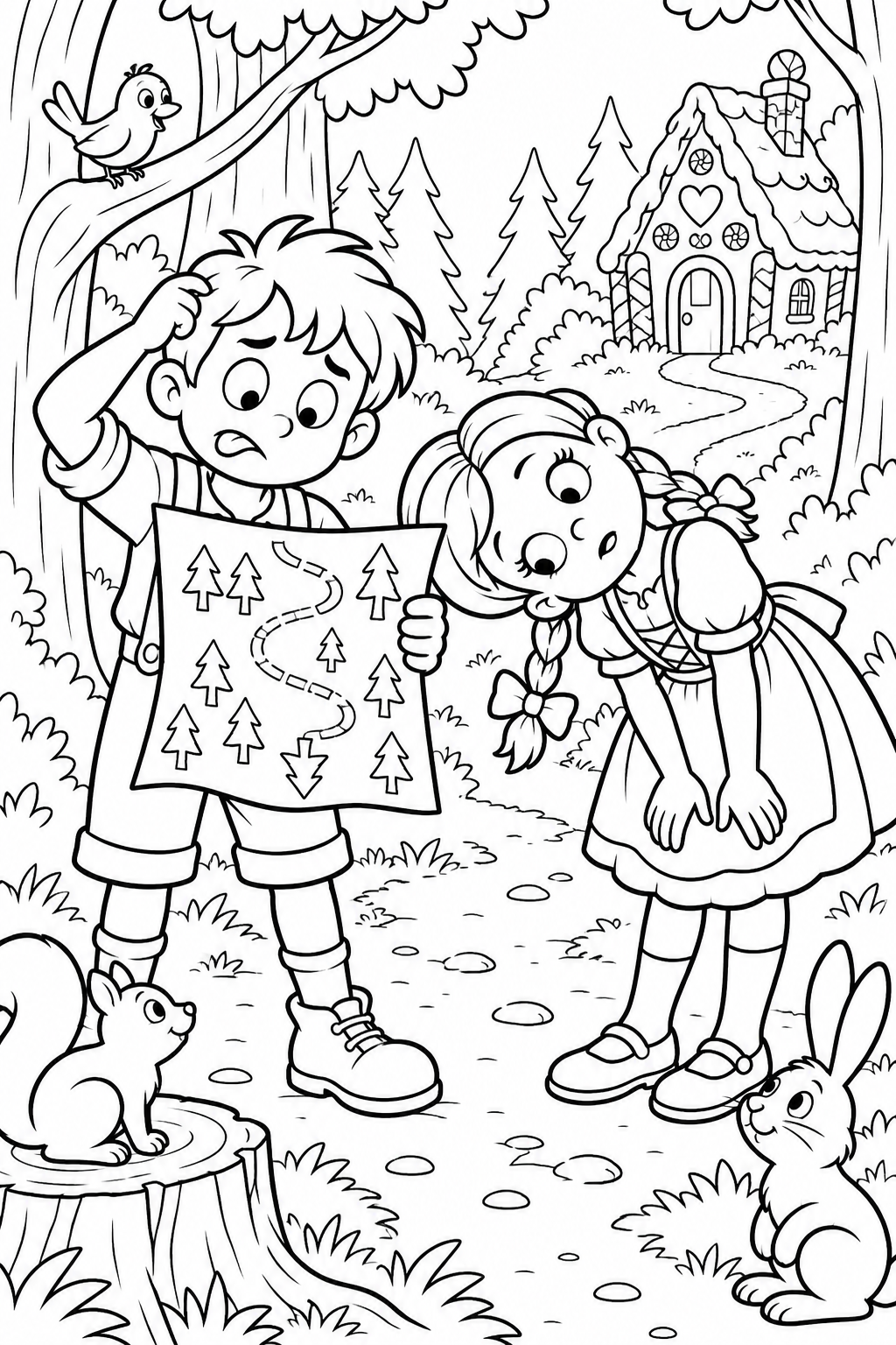 Hansel and Gretel:Directions from an upside-down map(Comedy) coloring page