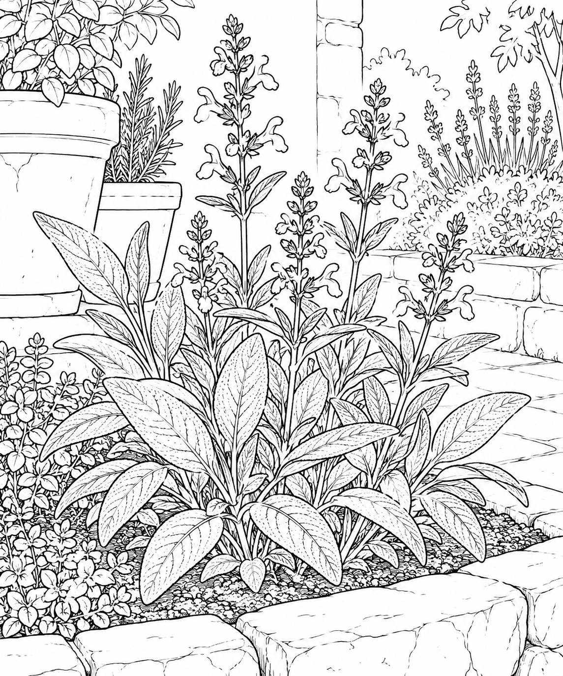 自然のひとこま:セージの葉と花の塗り絵