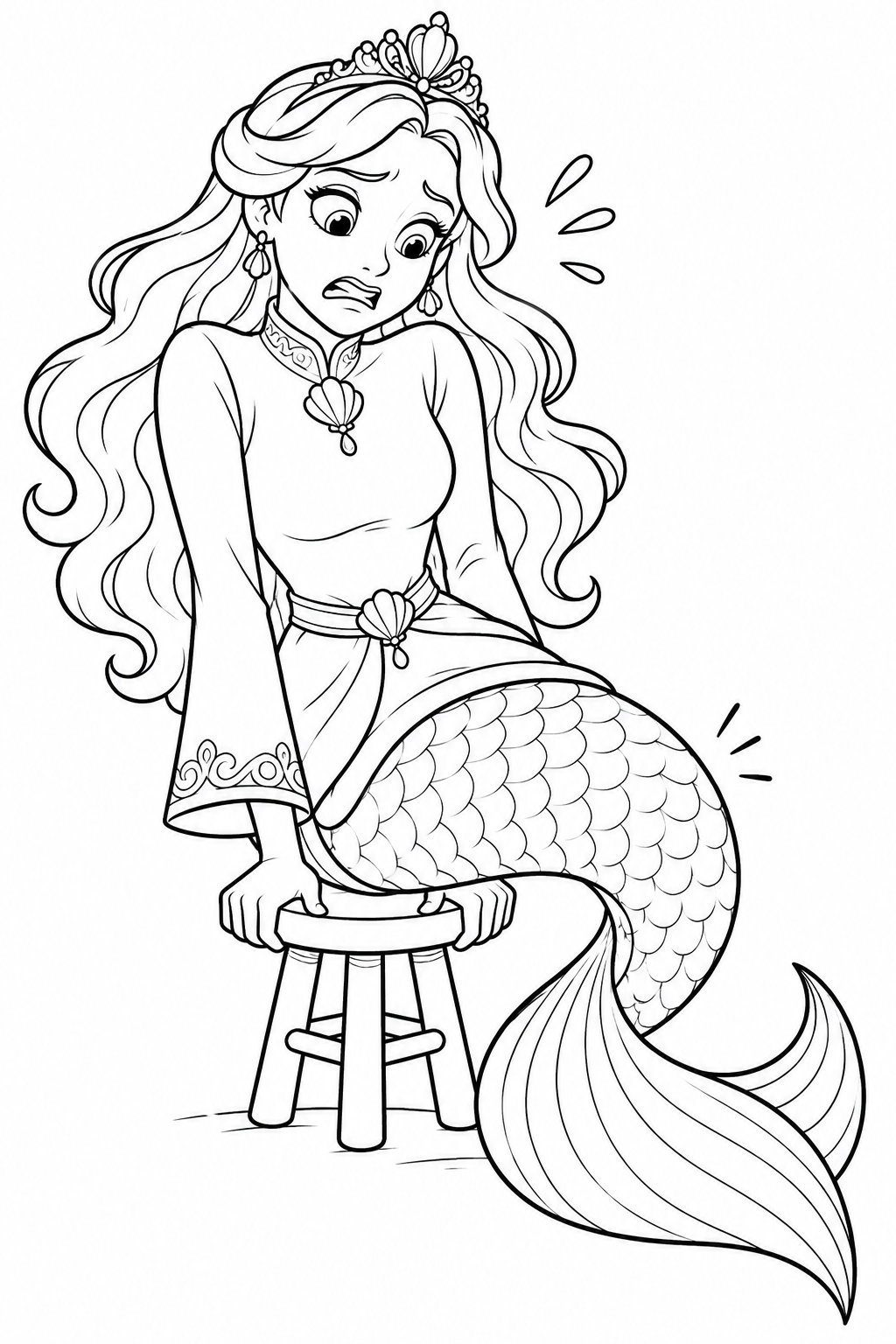 人魚姫:小さすぎるイスに挑戦の塗り絵