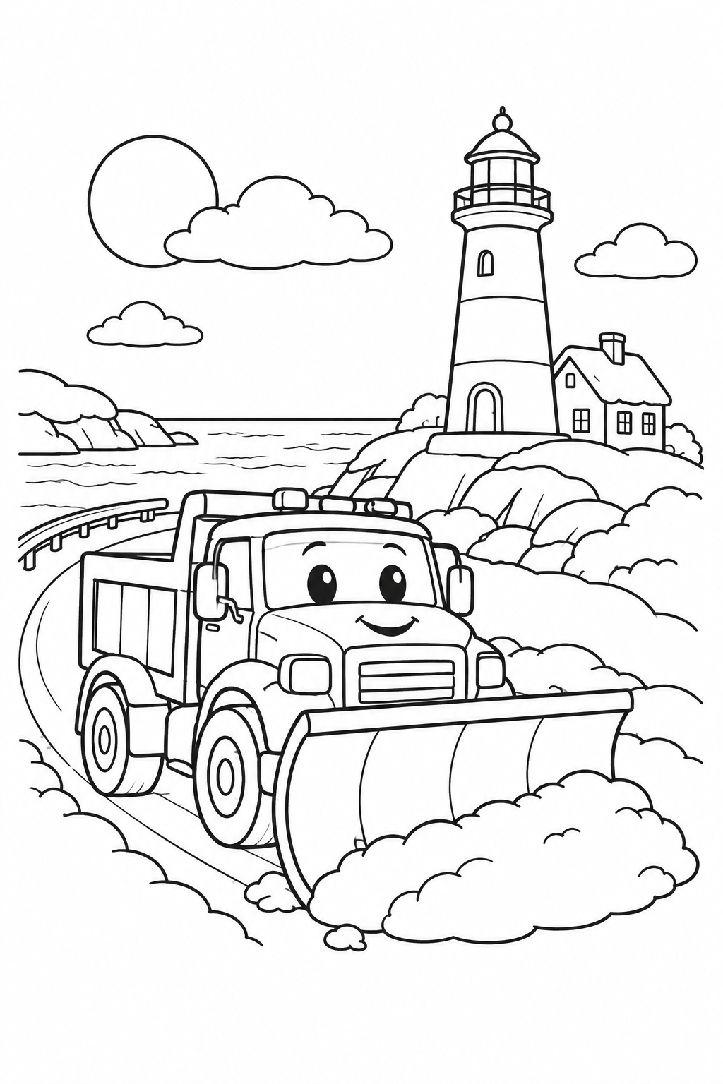Coloriage Le chasse-neige sur la route du bord de mer