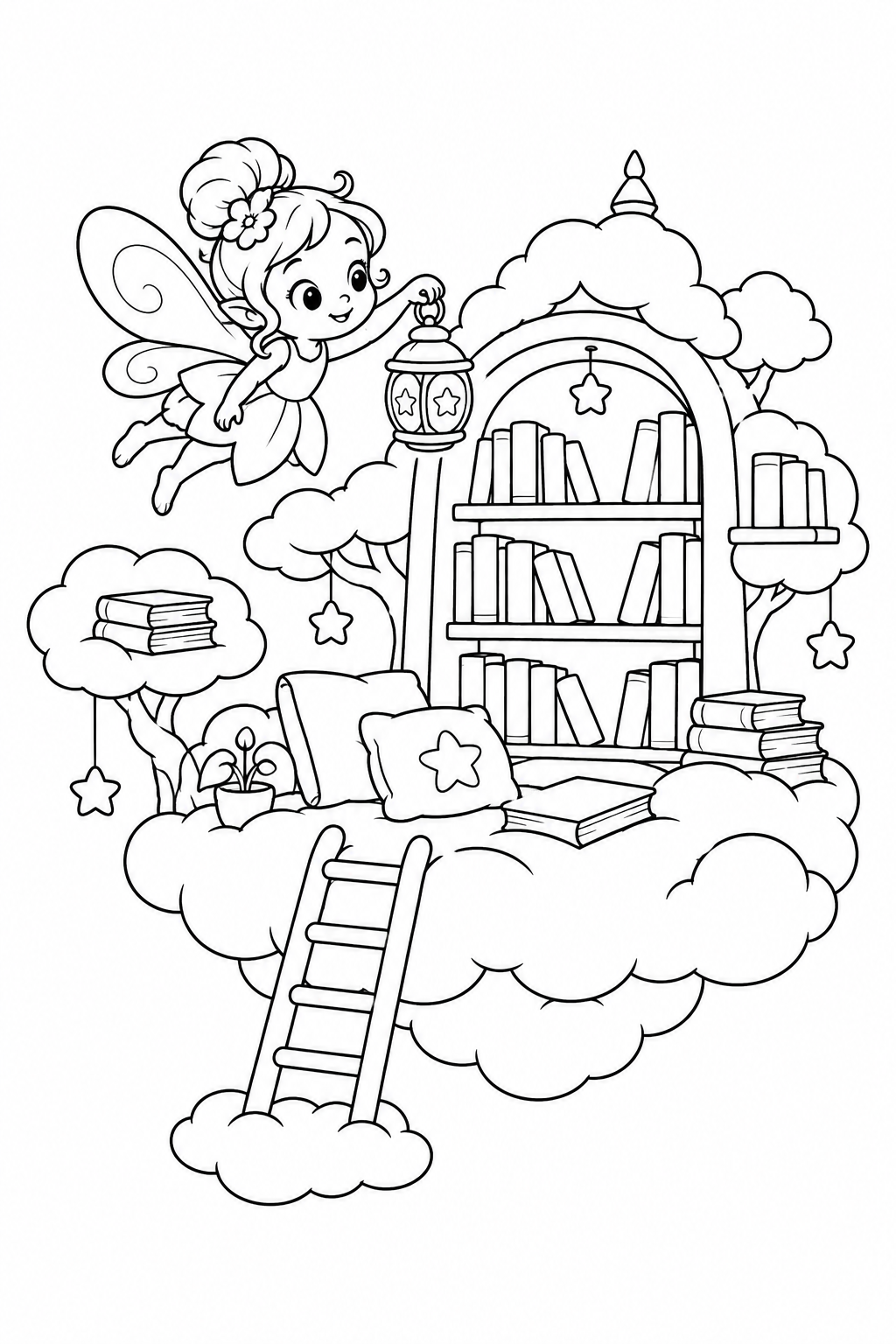 Coloriage L’esprit de la lanterne et la bibliothèque des nuages