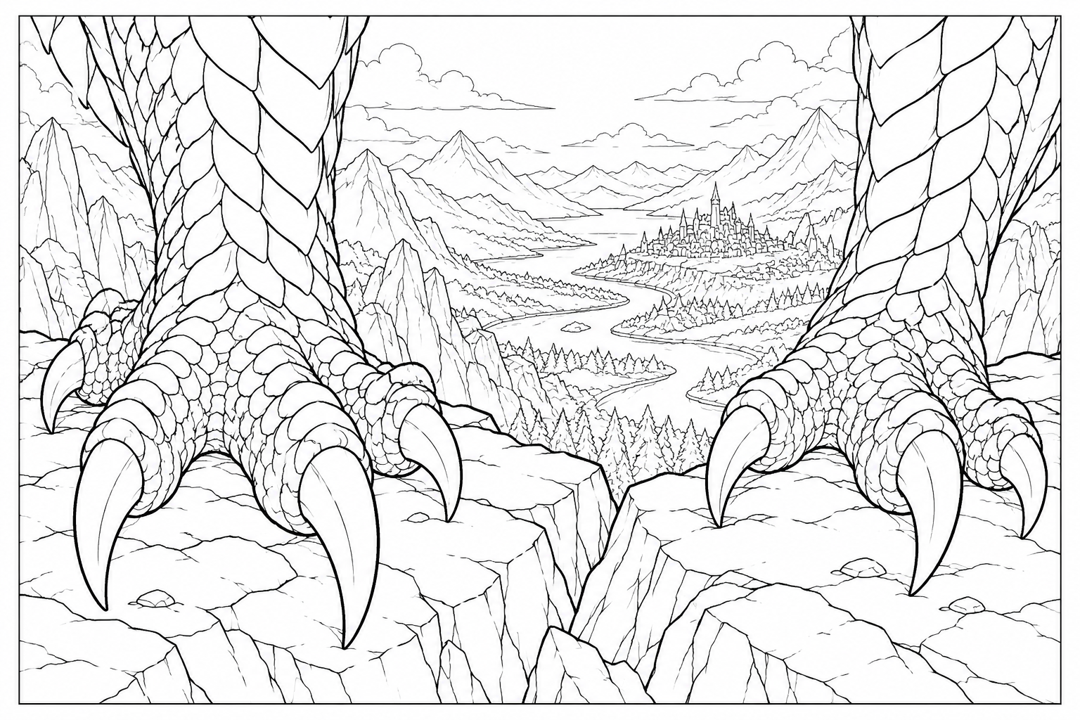 Dibujo de Patas de dragón al borde del acantilado para colorear