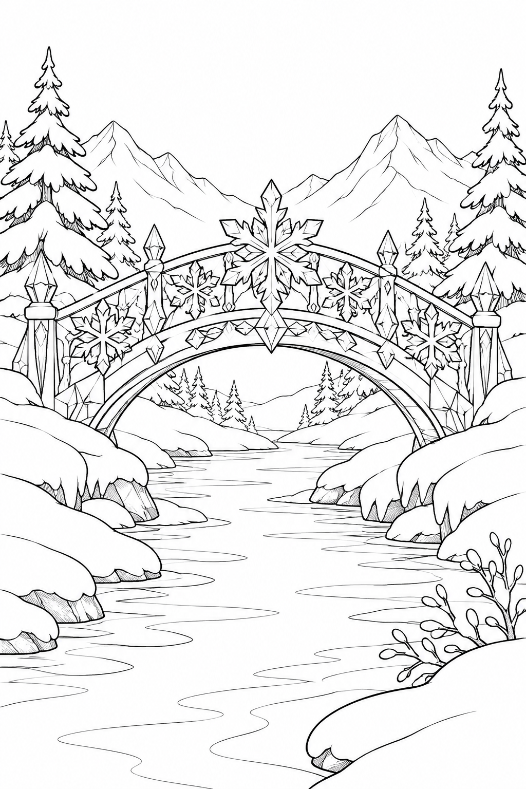 雪の結晶でできた橋の塗り絵