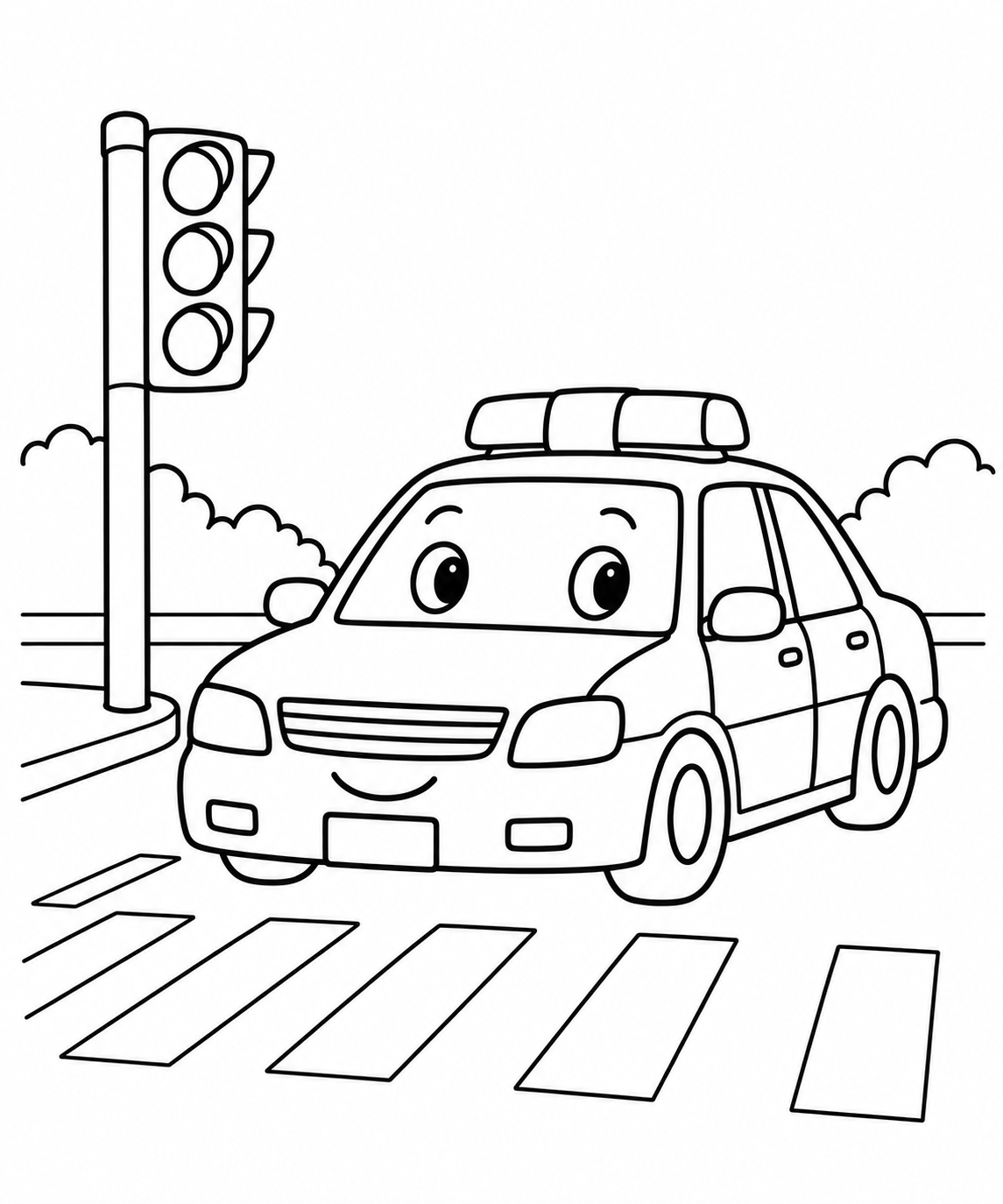 パトカーと交差点の塗り絵