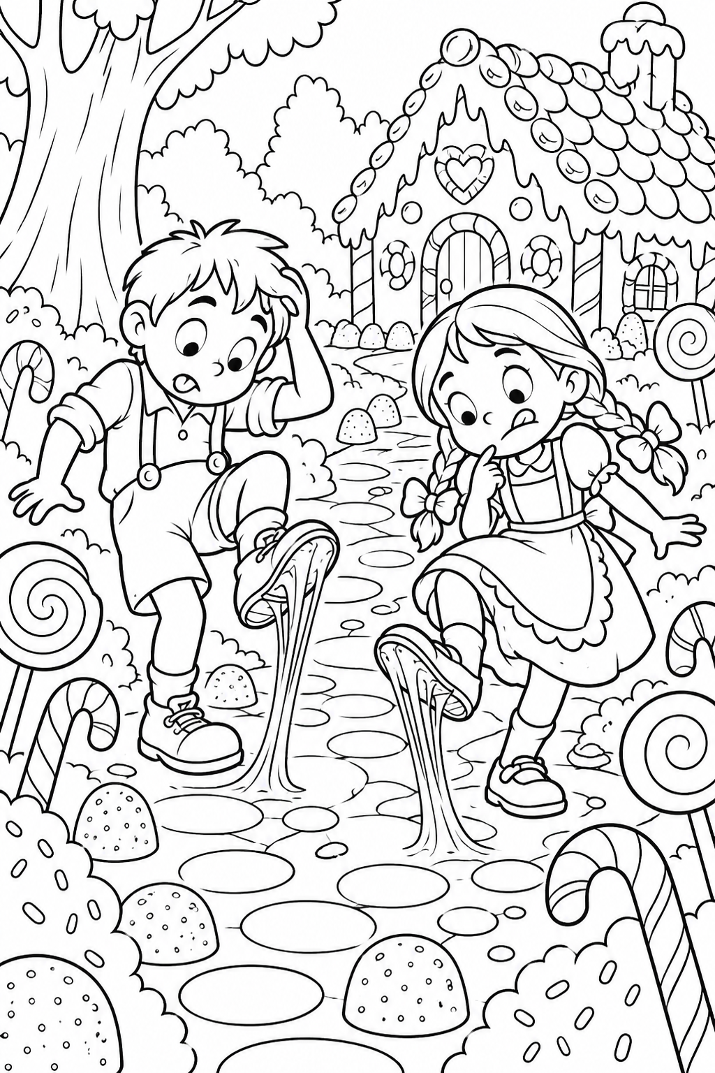 Hansel and Gretel：Stuck on the gummy path（Comedy） coloring page