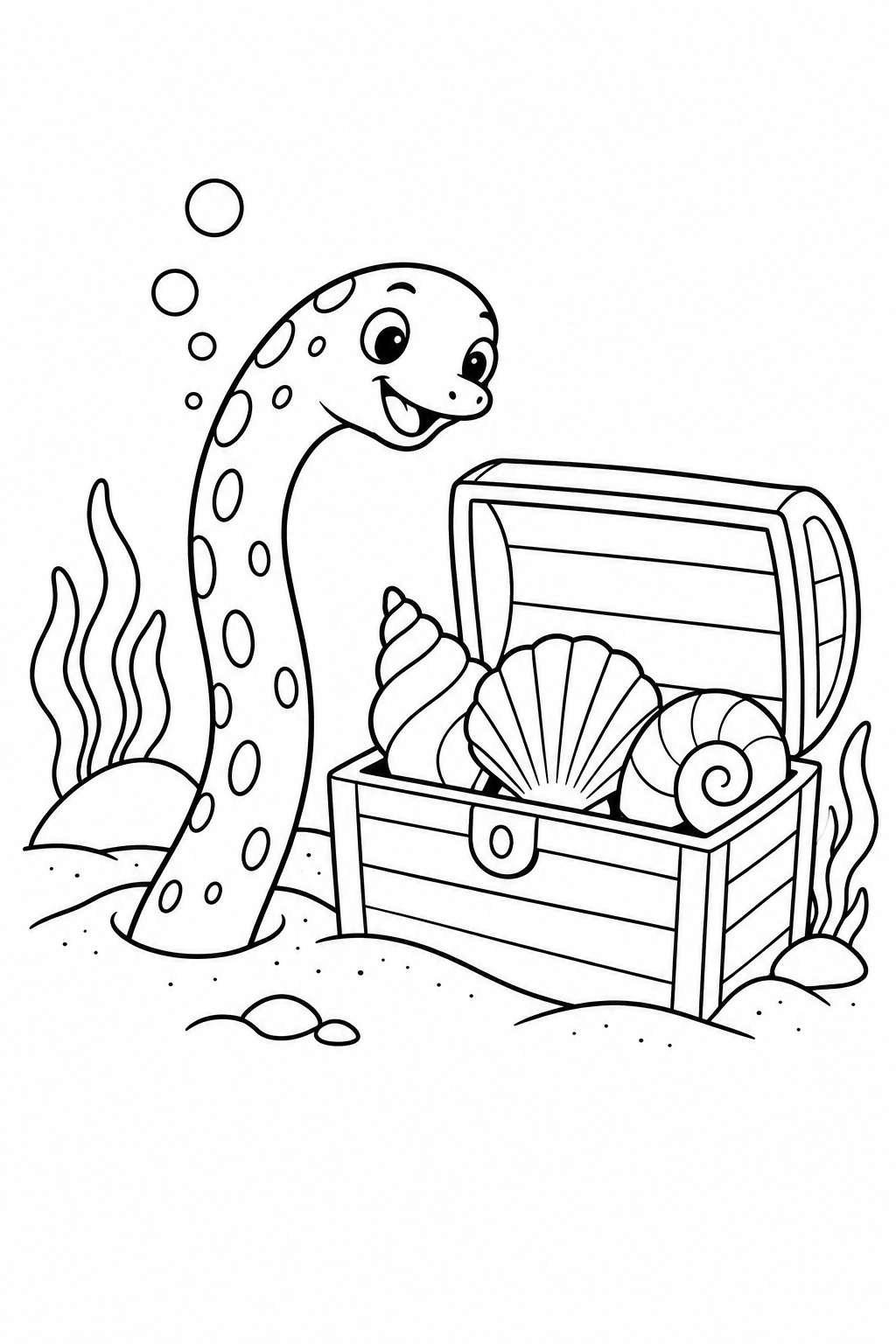 チンアナゴと宝箱の塗り絵