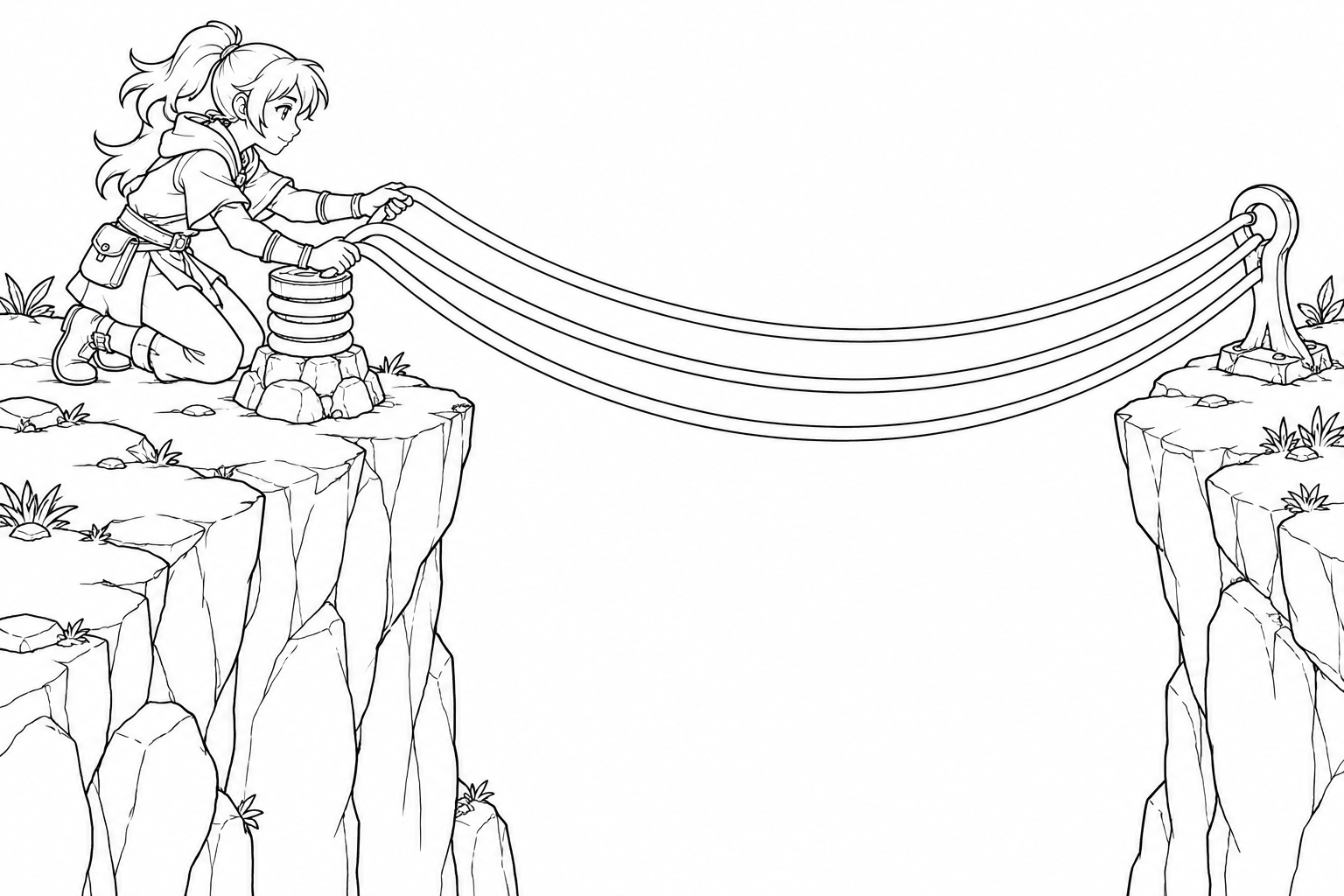 光の糸で橋をかける職人の塗り絵
