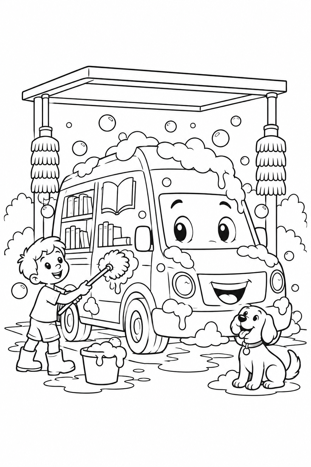 Desenho de A biblioteca itinerante no lava-rápido para colorir