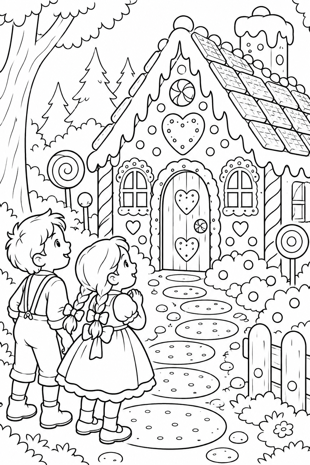 Hansel and Gretel:Discovering the candy house(Cozy) coloring page