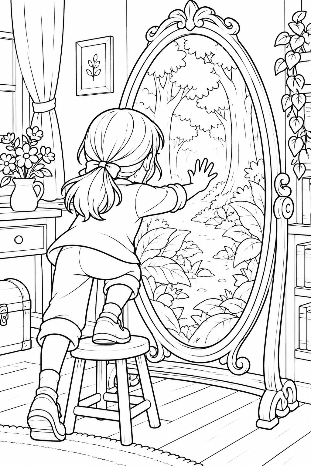 鏡の向こうの森の塗り絵