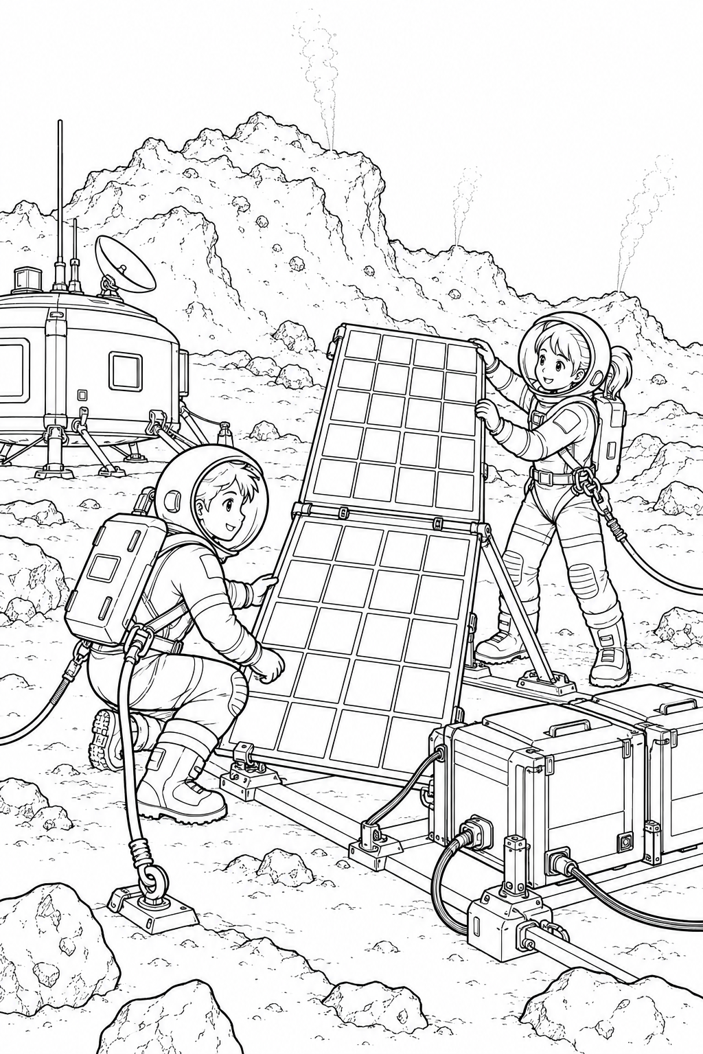 彗星の観測基地:太陽光パネルの設置の塗り絵