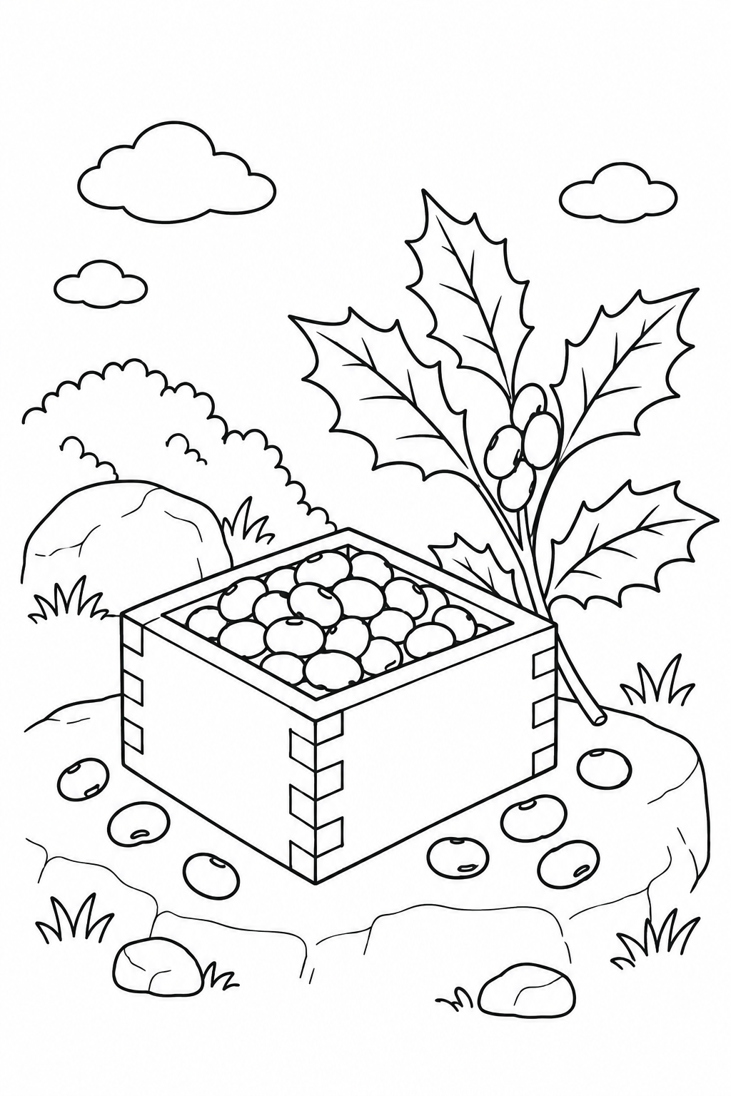 節分の豆とひいらぎの塗り絵