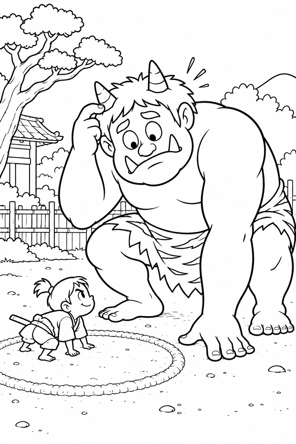 Gambar mewarnai Issun-boshi — Arena sumo yang terlalu kecil