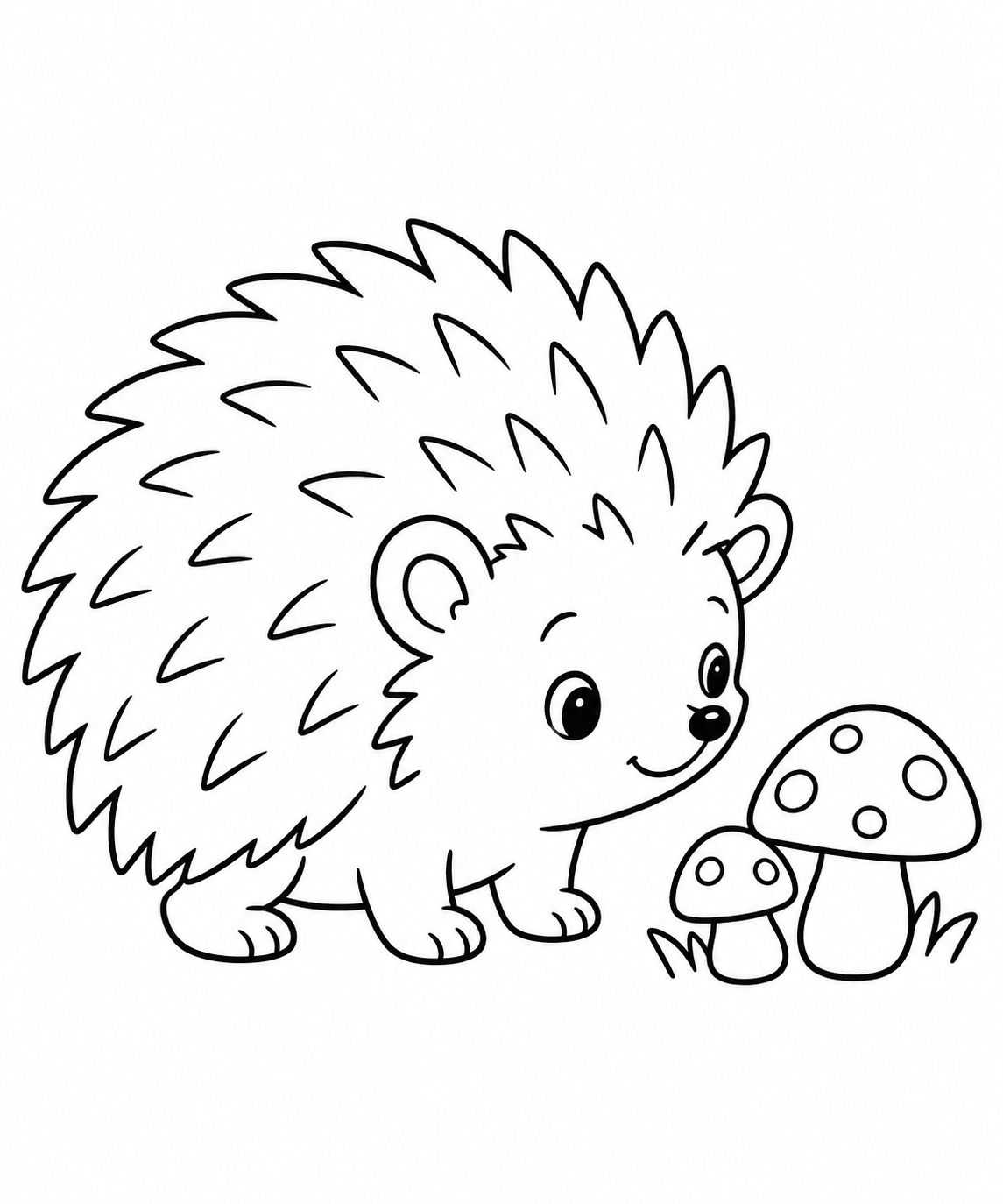 はりねずみと小さなきのこの塗り絵