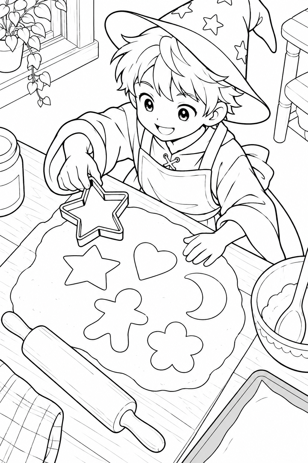 星形クッキーの魔法使いの塗り絵