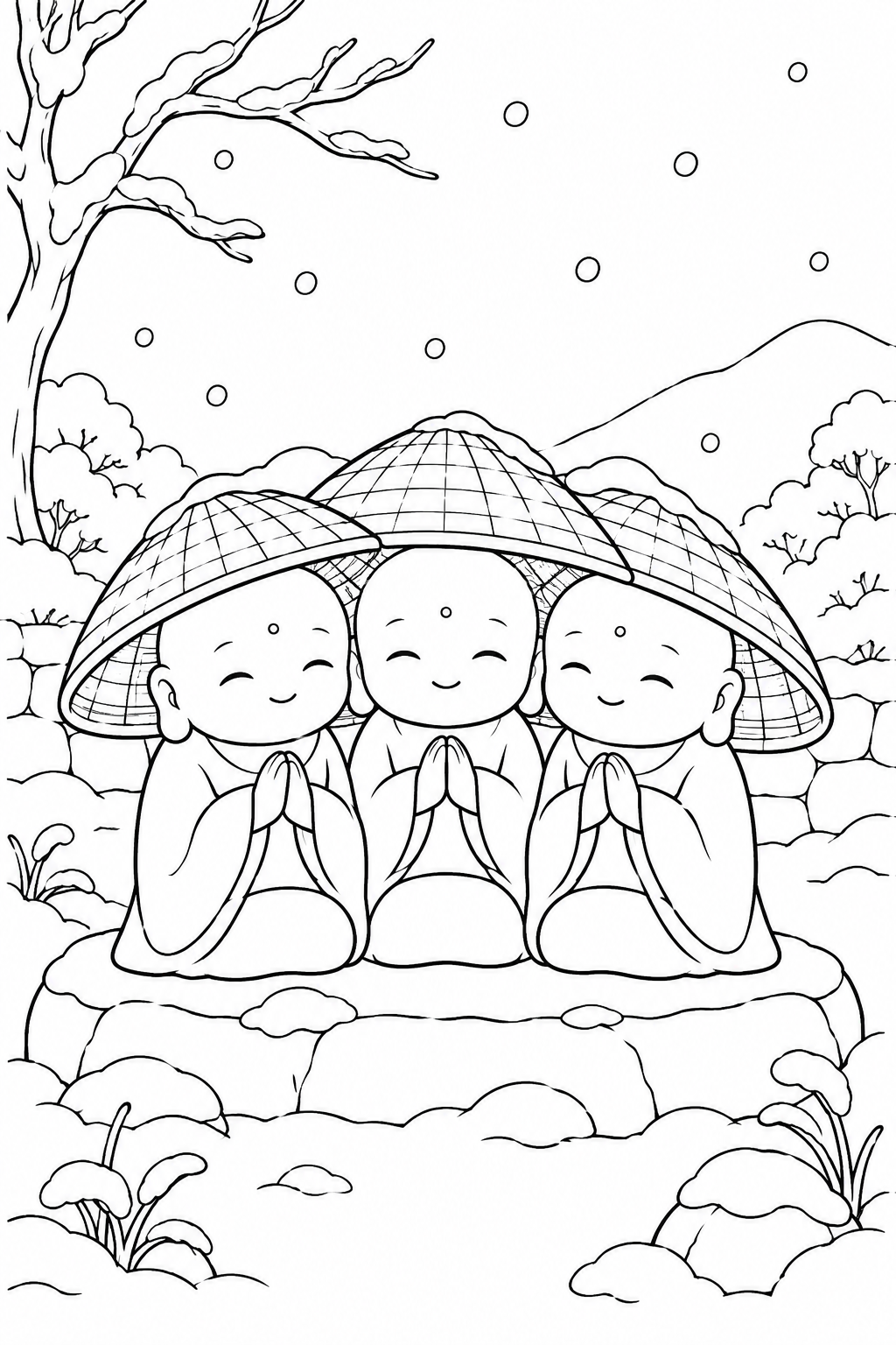 かさじぞう・笠をつないだ小さな屋根の塗り絵