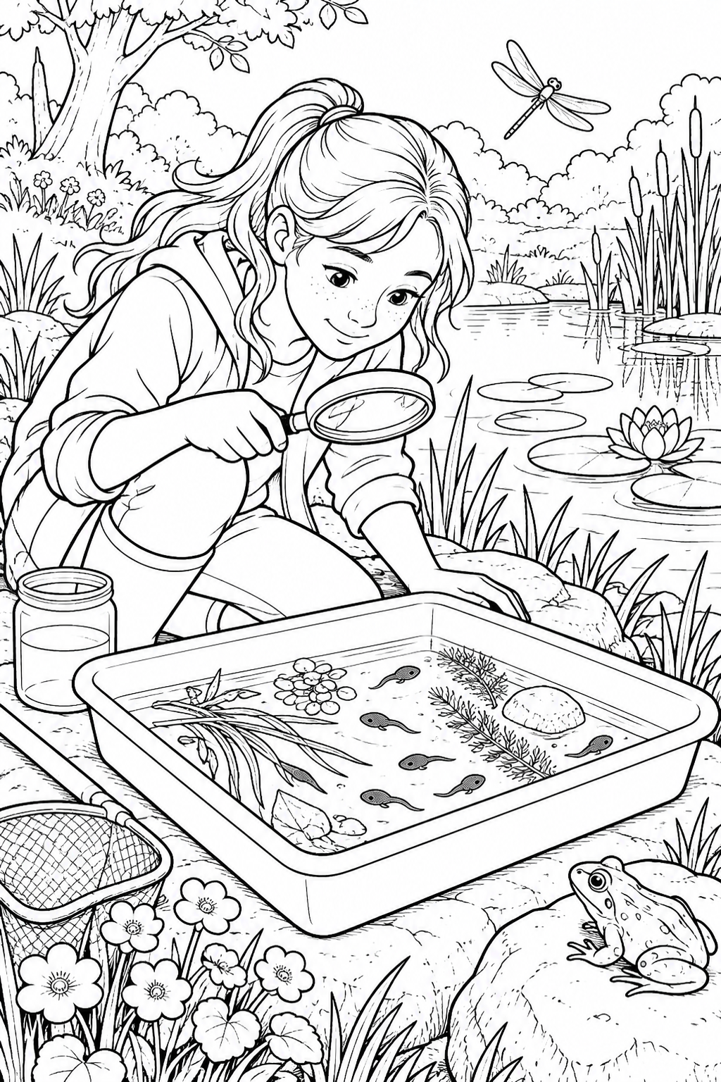 春の水辺の観察ボックスの塗り絵