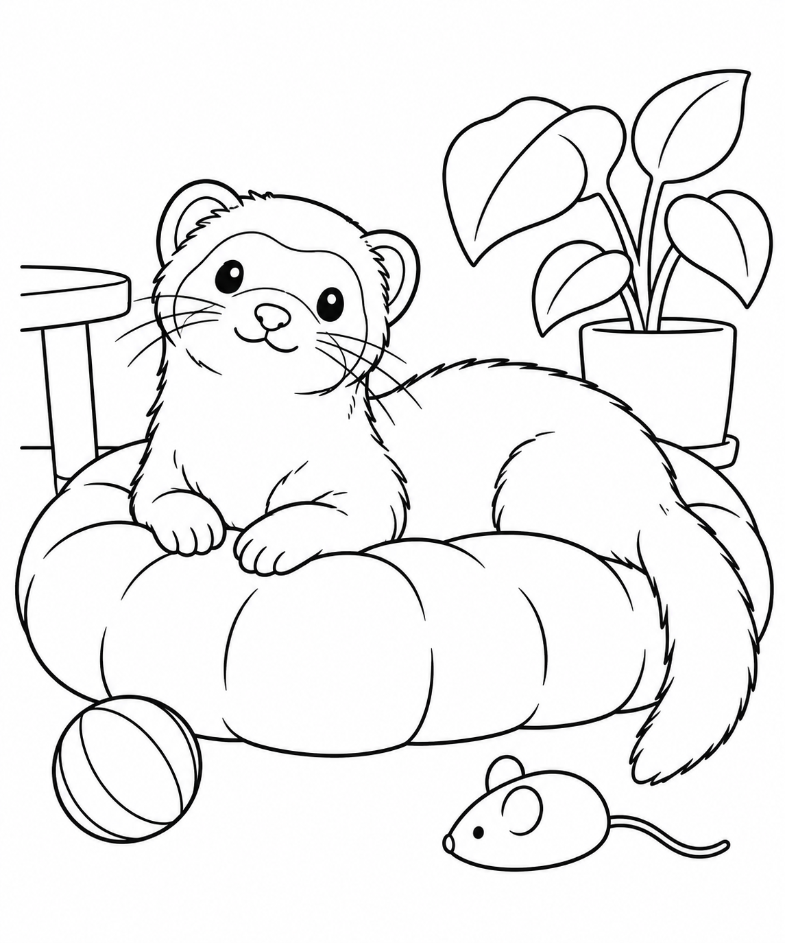 フェレットとクッションの塗り絵